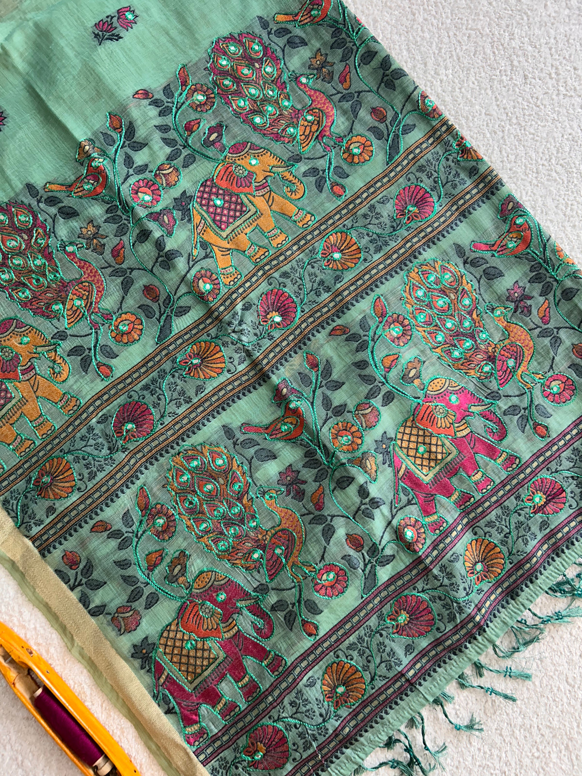 Gajraani Heritage Elephant Peacock Cotton Saree