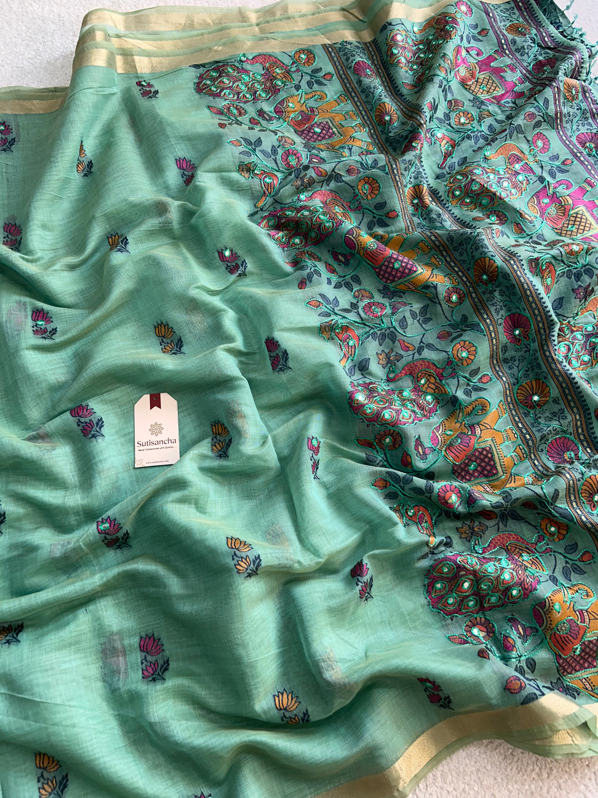 Gajraani Heritage Elephant Peacock Cotton Saree