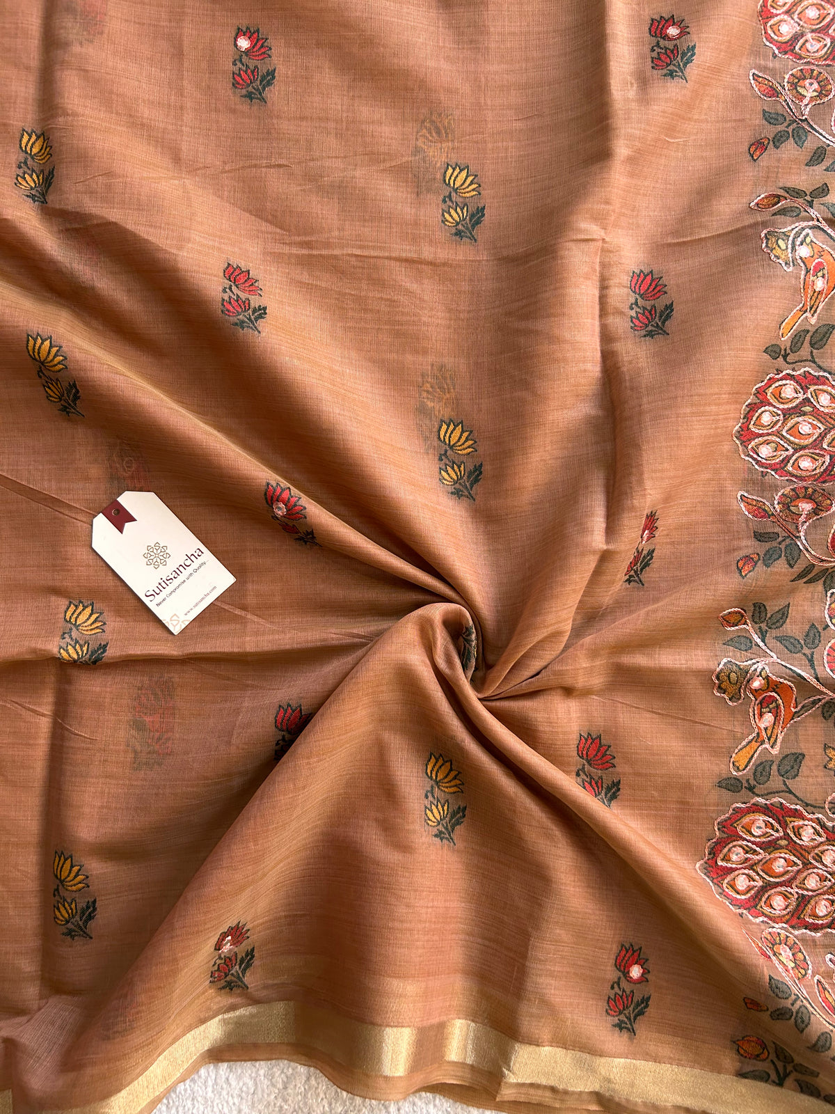 Gajraani Heritage Elephant Peacock Cotton Saree