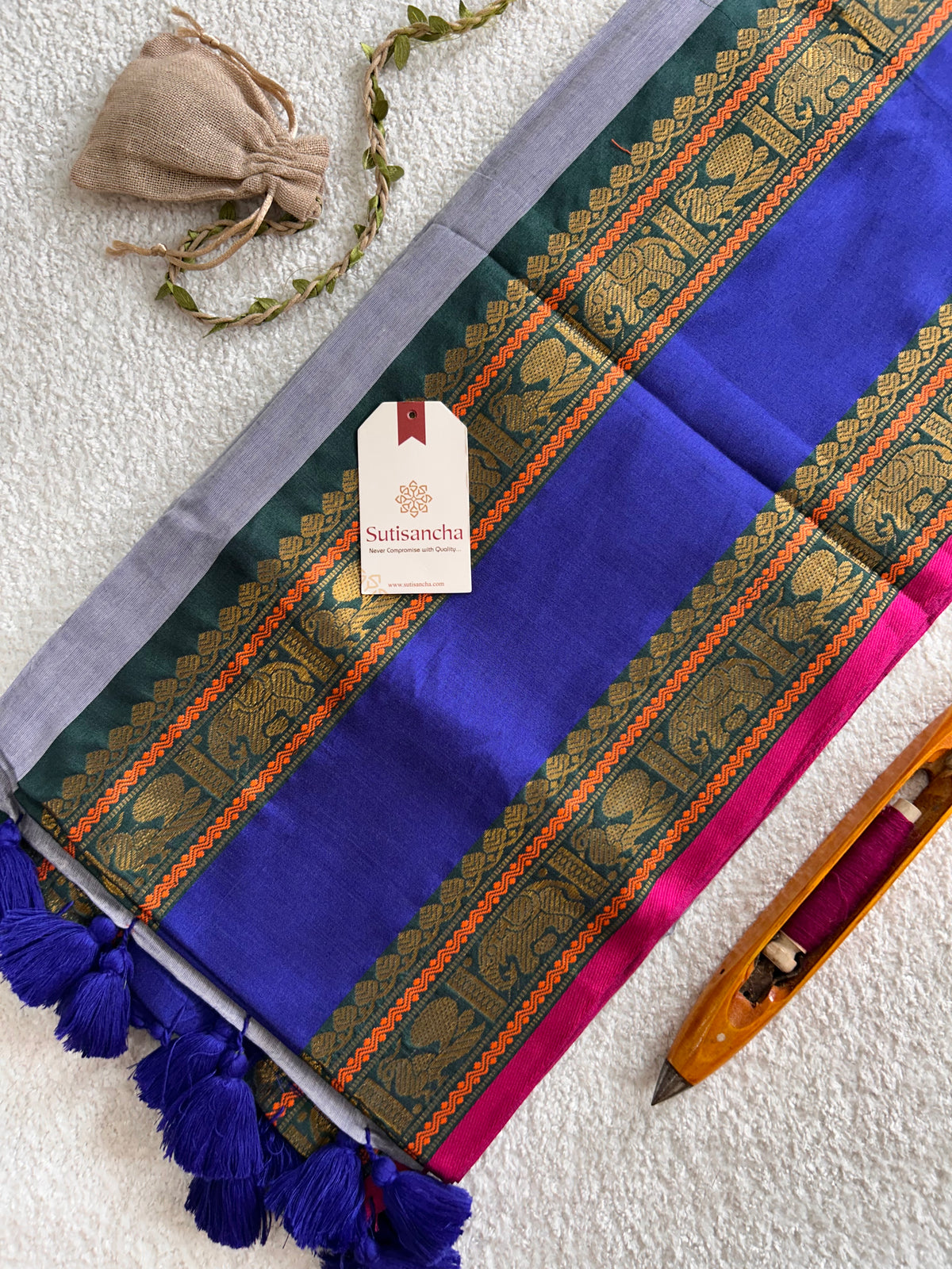 Royal Blue Heritage Zari Border Pure Mul Cotton Saree