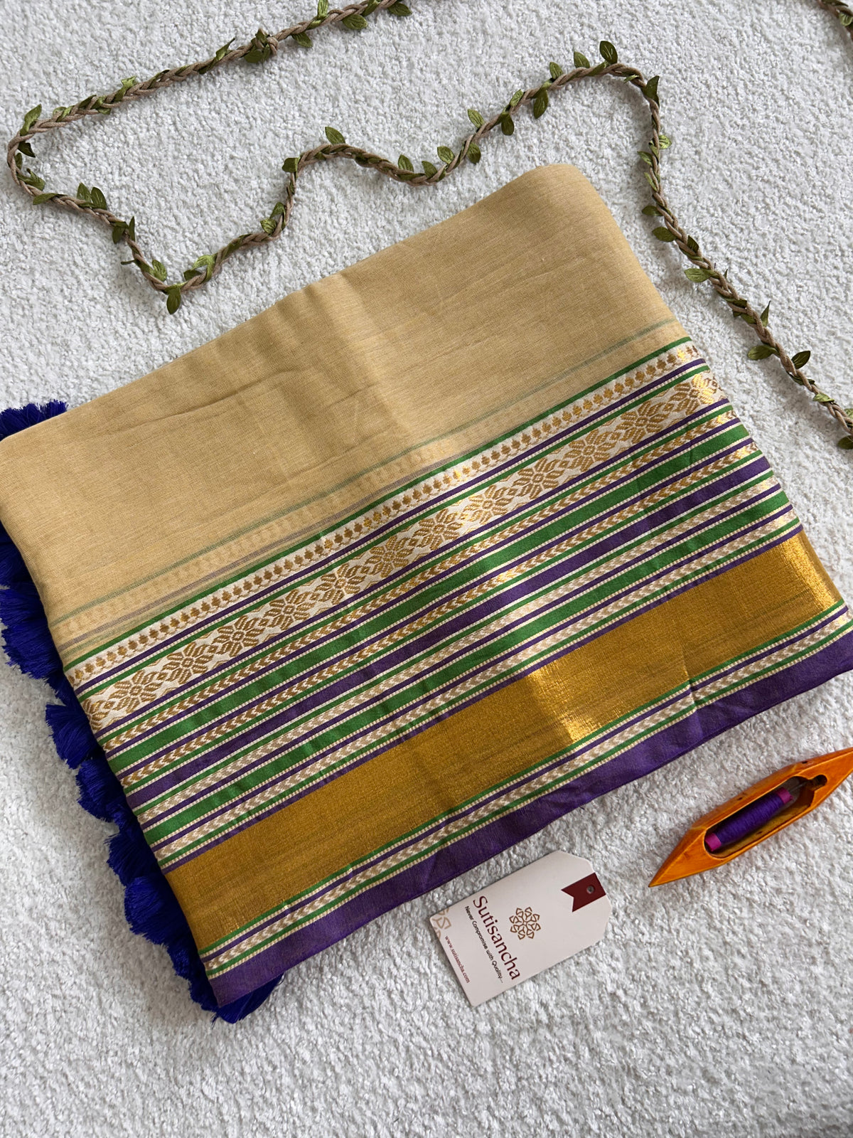 Beige Pure Mul Cotton Saree with Regal Zari Border