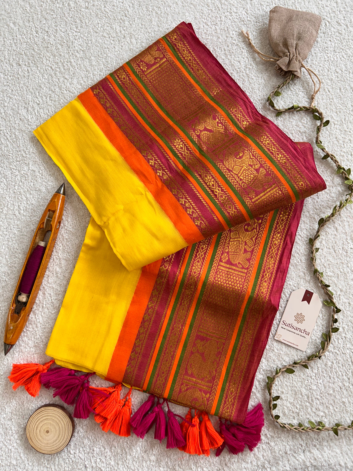 Yellow Pure Mul Cotton Saree with Traditional Golden Zari Heritage Border