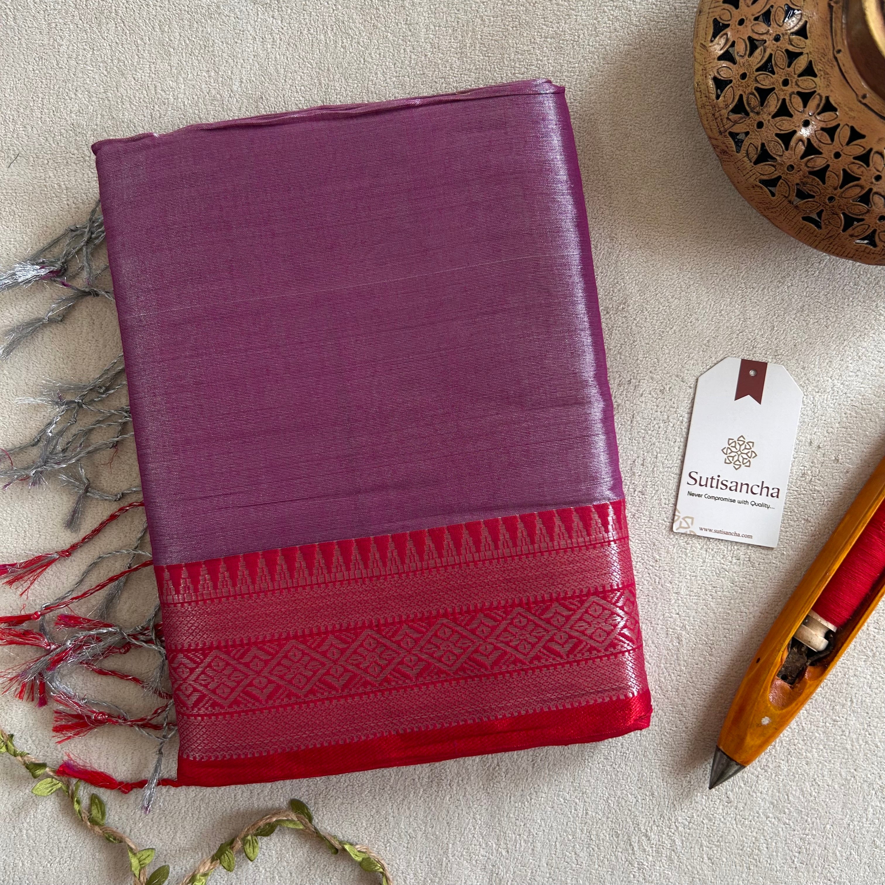 Traditional Tissue Saree with Rich Red Border