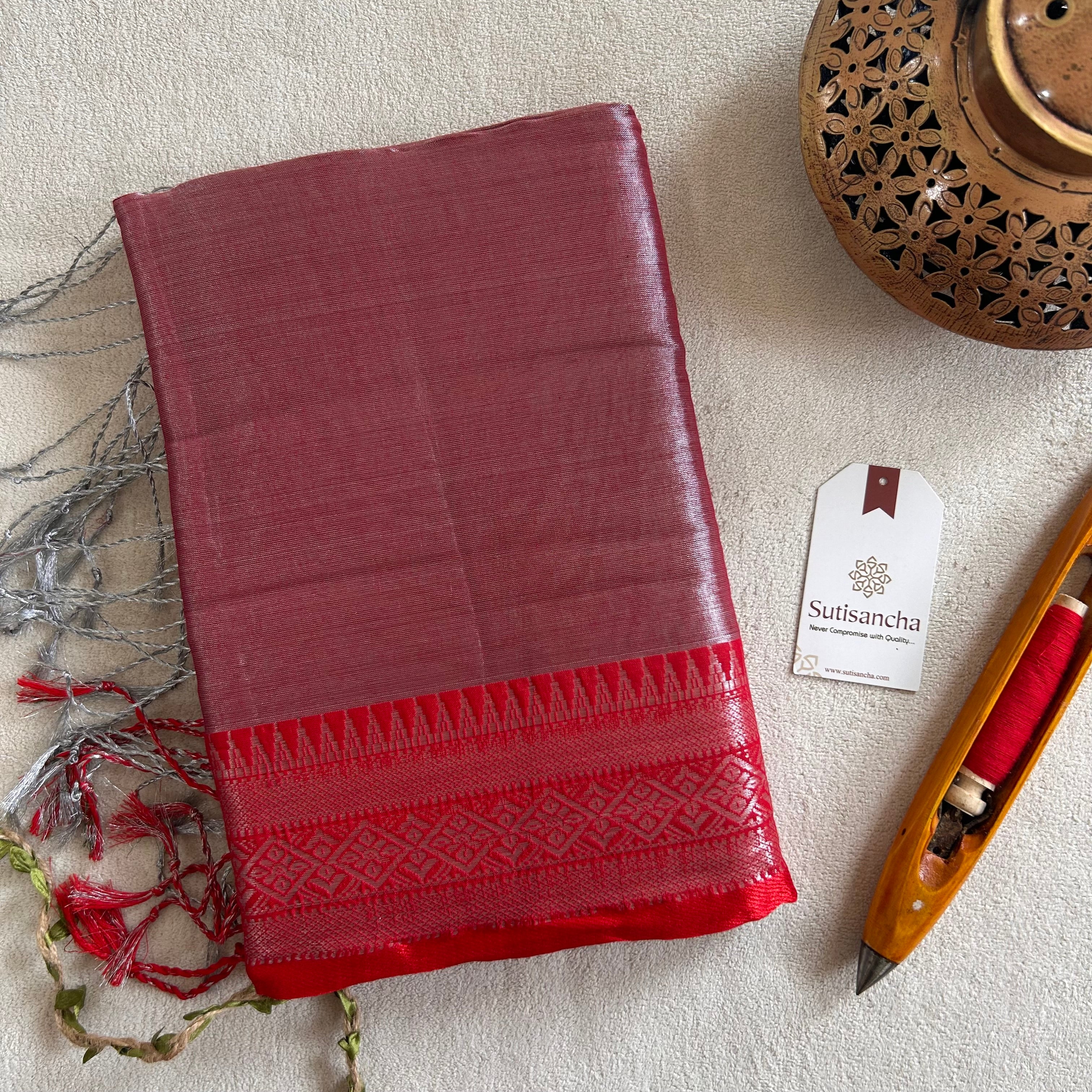 Traditional Tissue Saree with Rich Red Border
