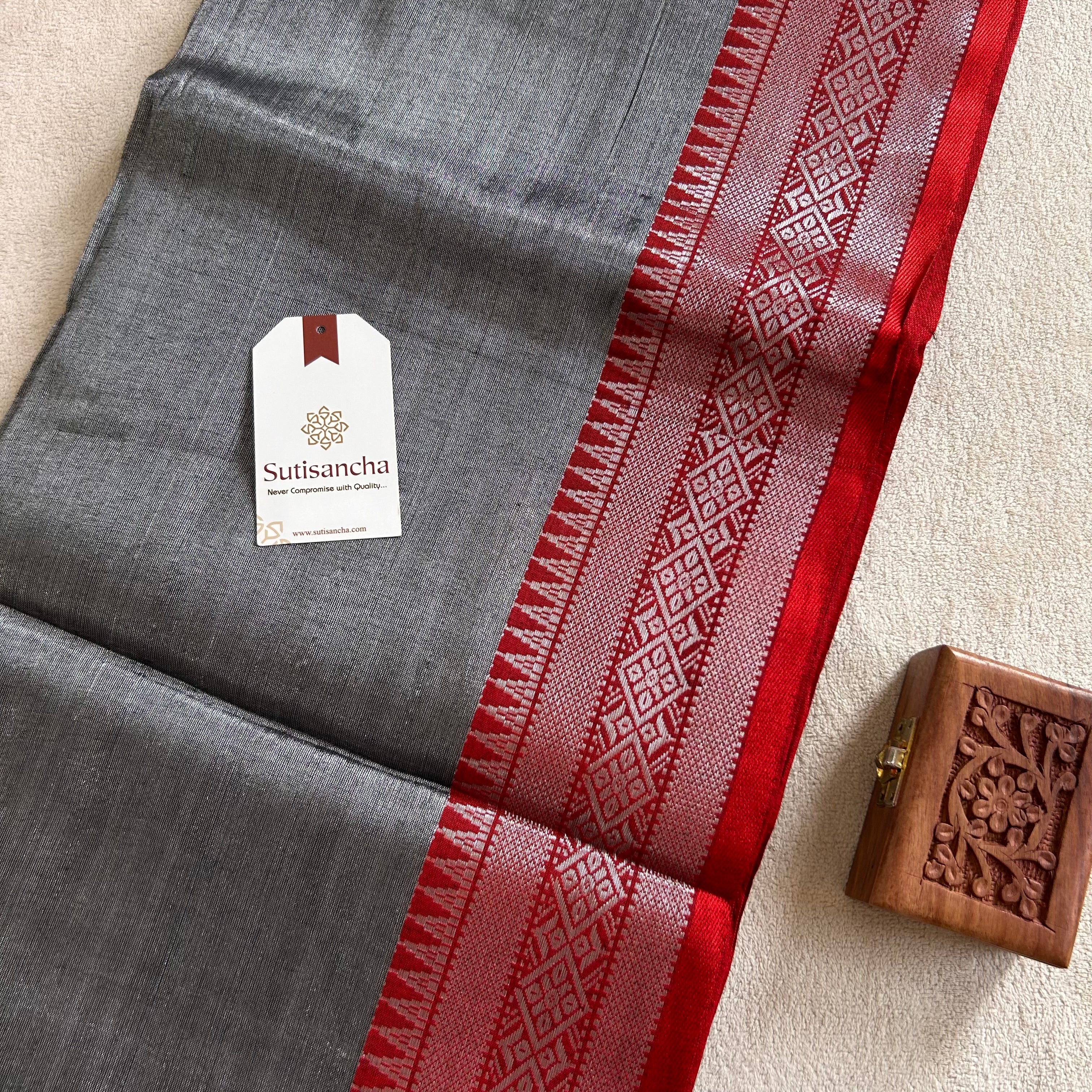 Traditional Tissue Saree with Rich Red Border