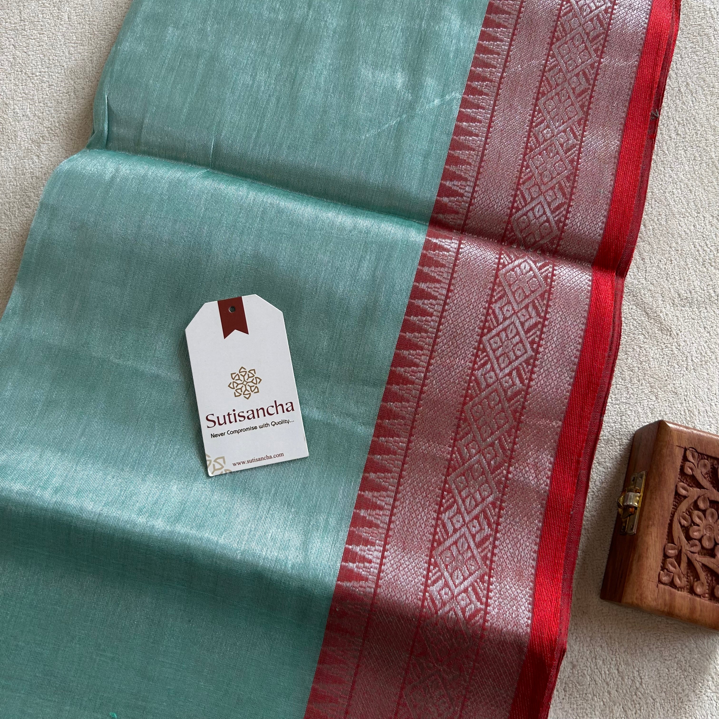 Traditional Tissue Saree with Rich Red Border