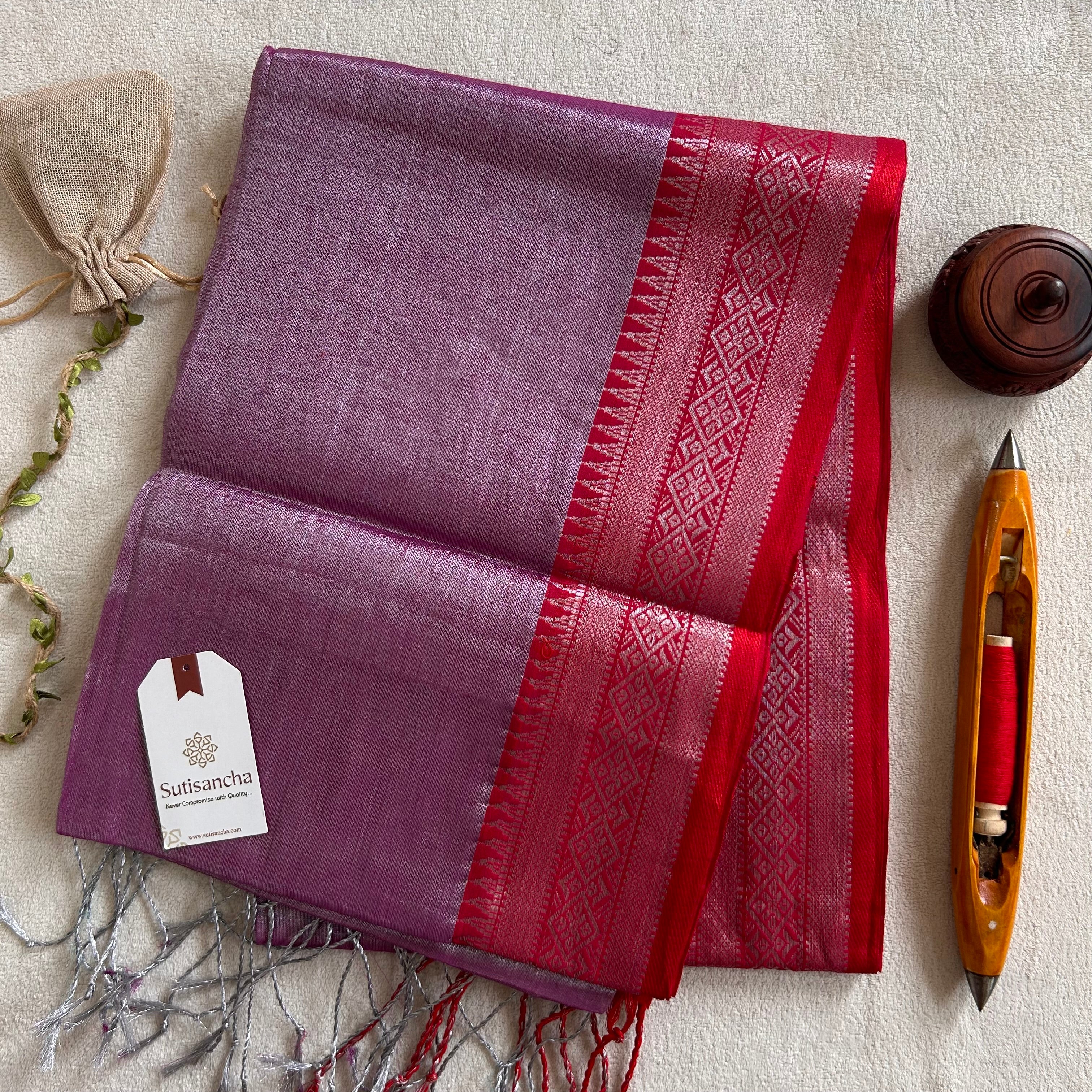 Traditional Tissue Saree with Rich Red Border