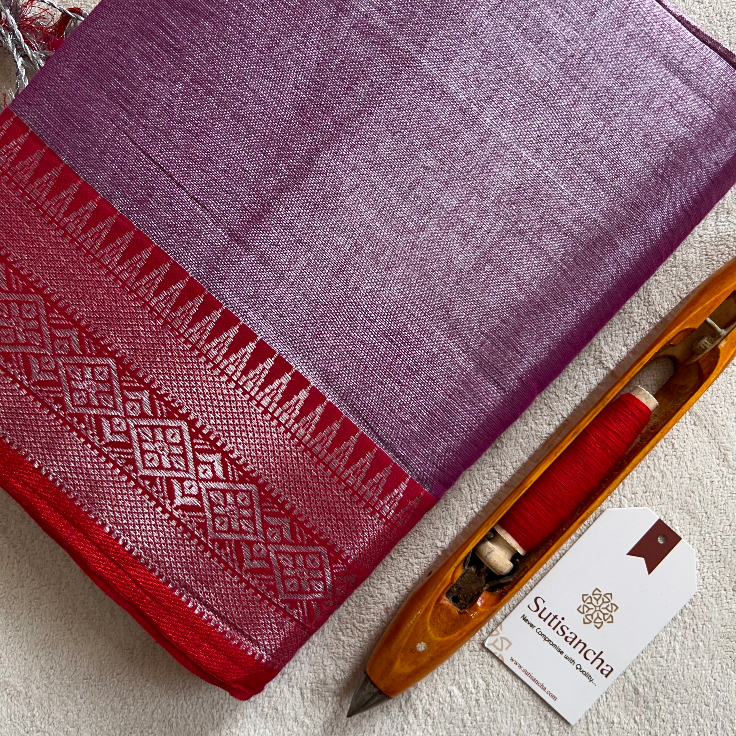 Traditional Tissue Saree with Rich Red Border