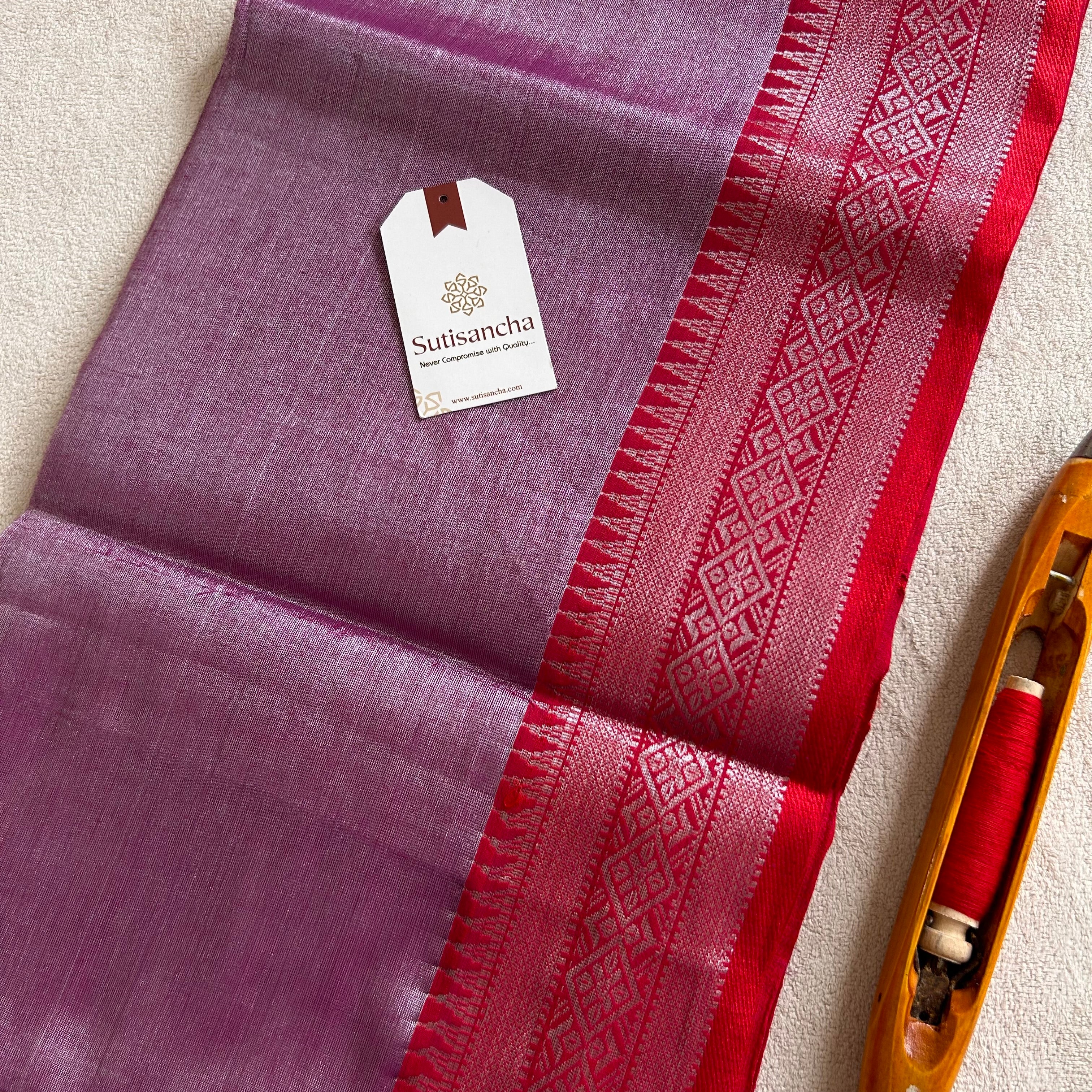 Traditional Tissue Saree with Rich Red Border