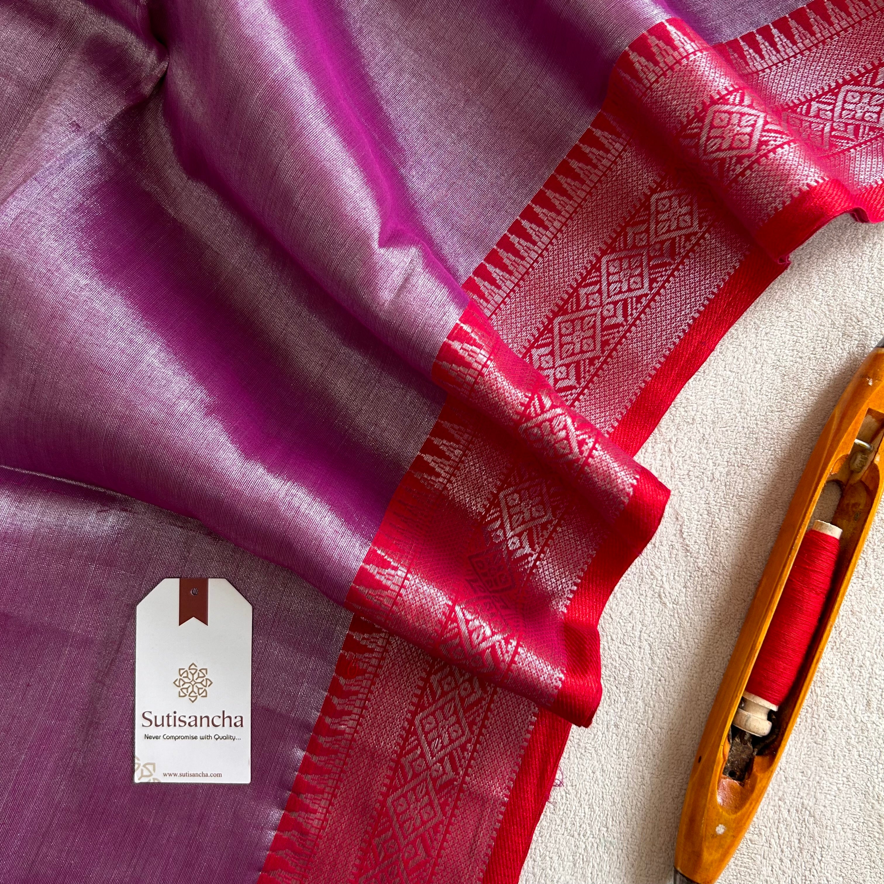 Traditional Tissue Saree with Rich Red Border