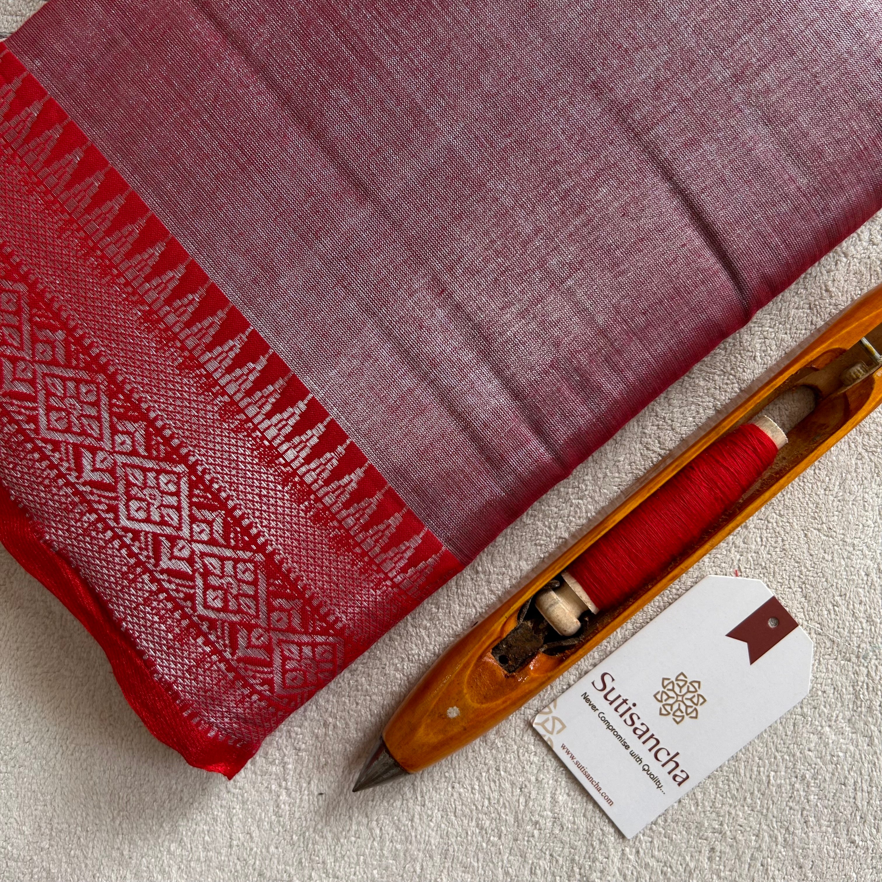 Traditional Tissue Saree with Rich Red Border