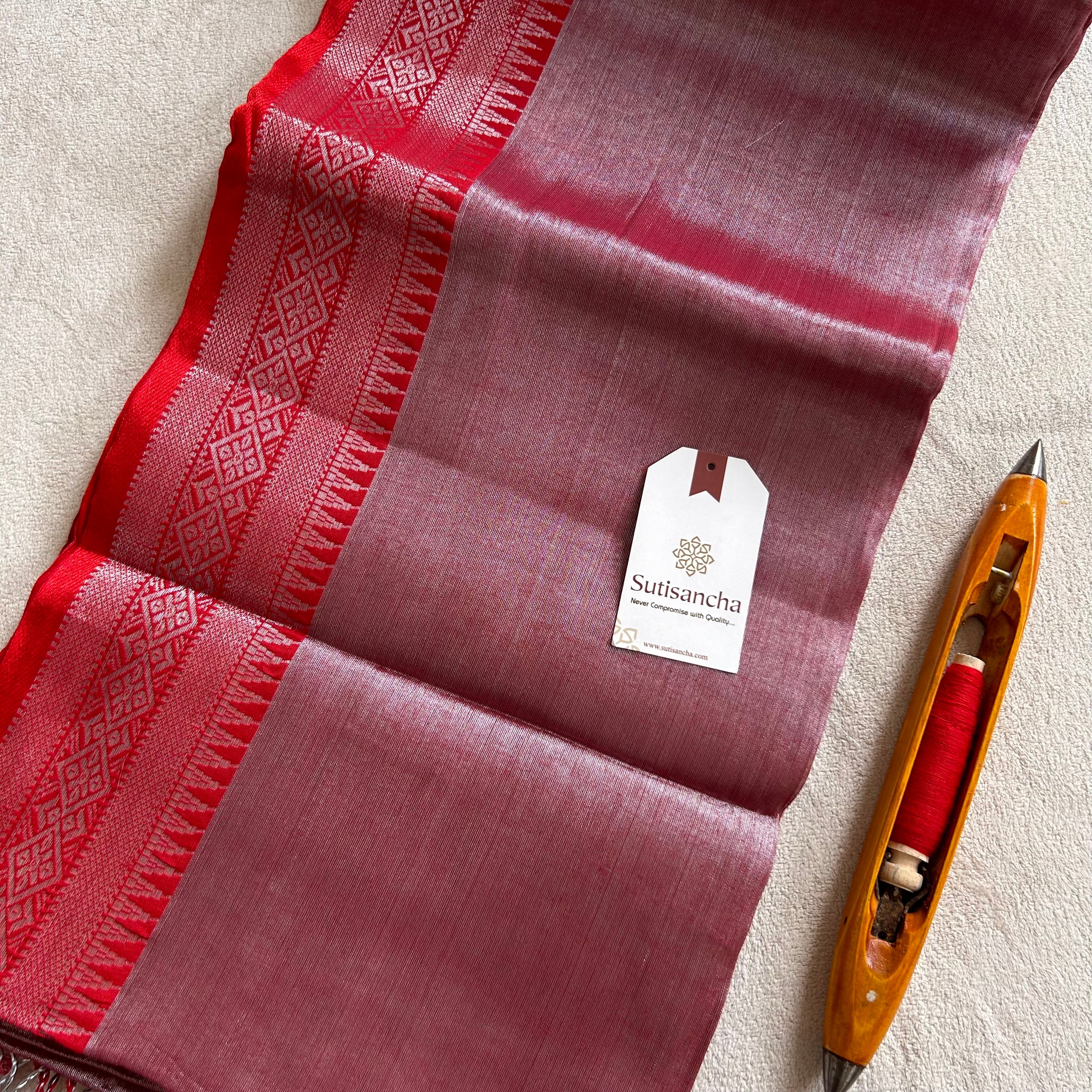 Traditional Tissue Saree with Rich Red Border
