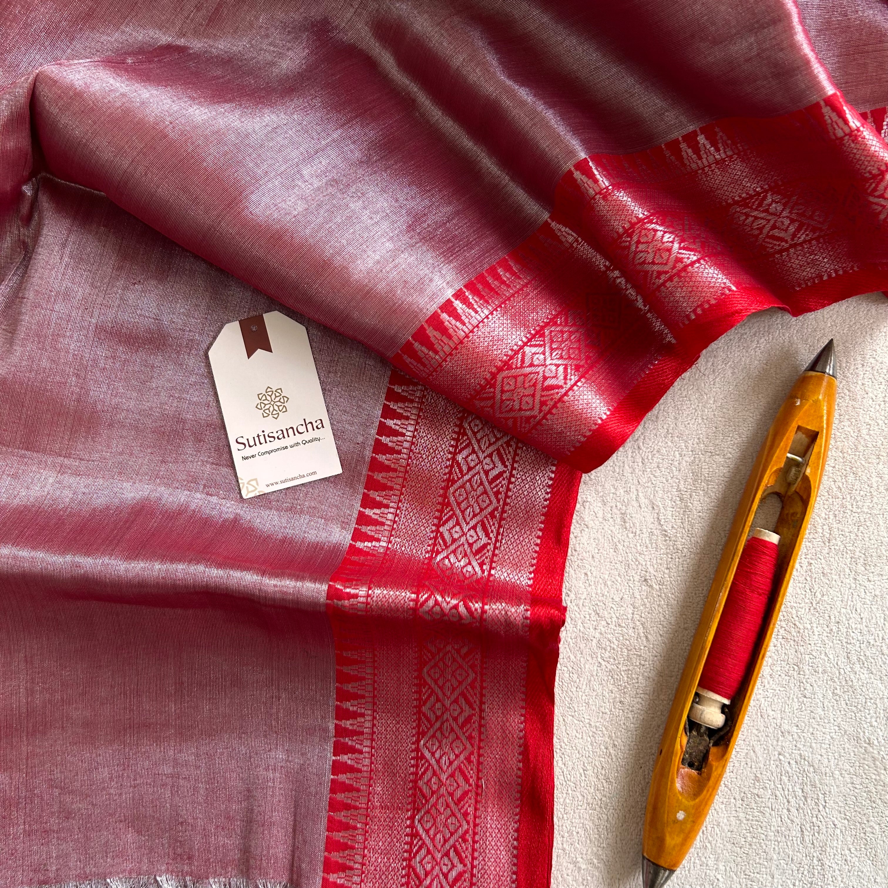 Traditional Tissue Saree with Rich Red Border