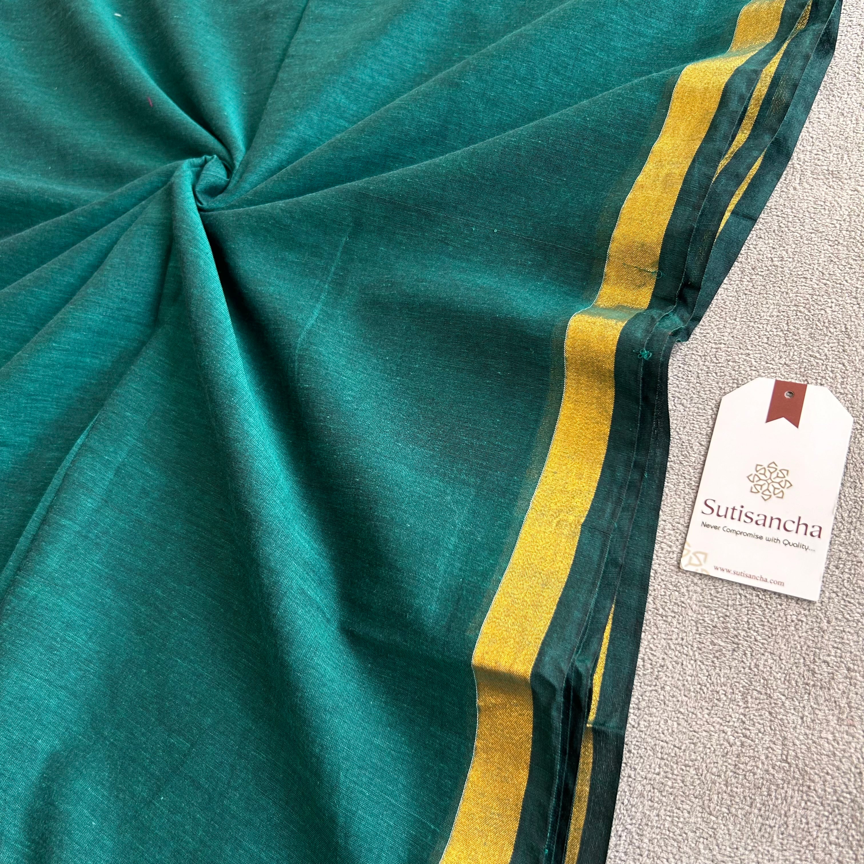 Traditional Rama Cotton Saree with Golden Zari Edging