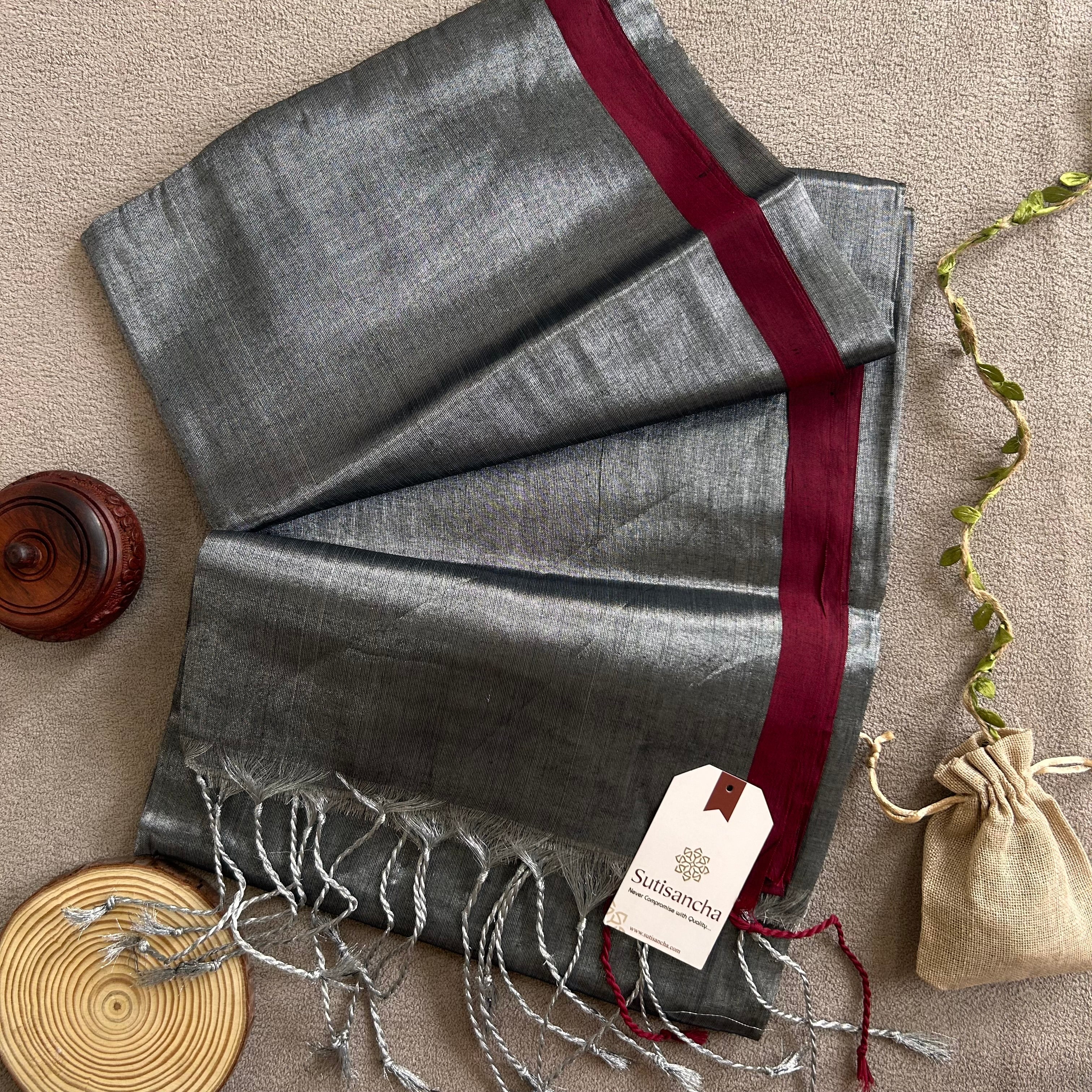 Sutisancha Grey Handloom Tissue Saree