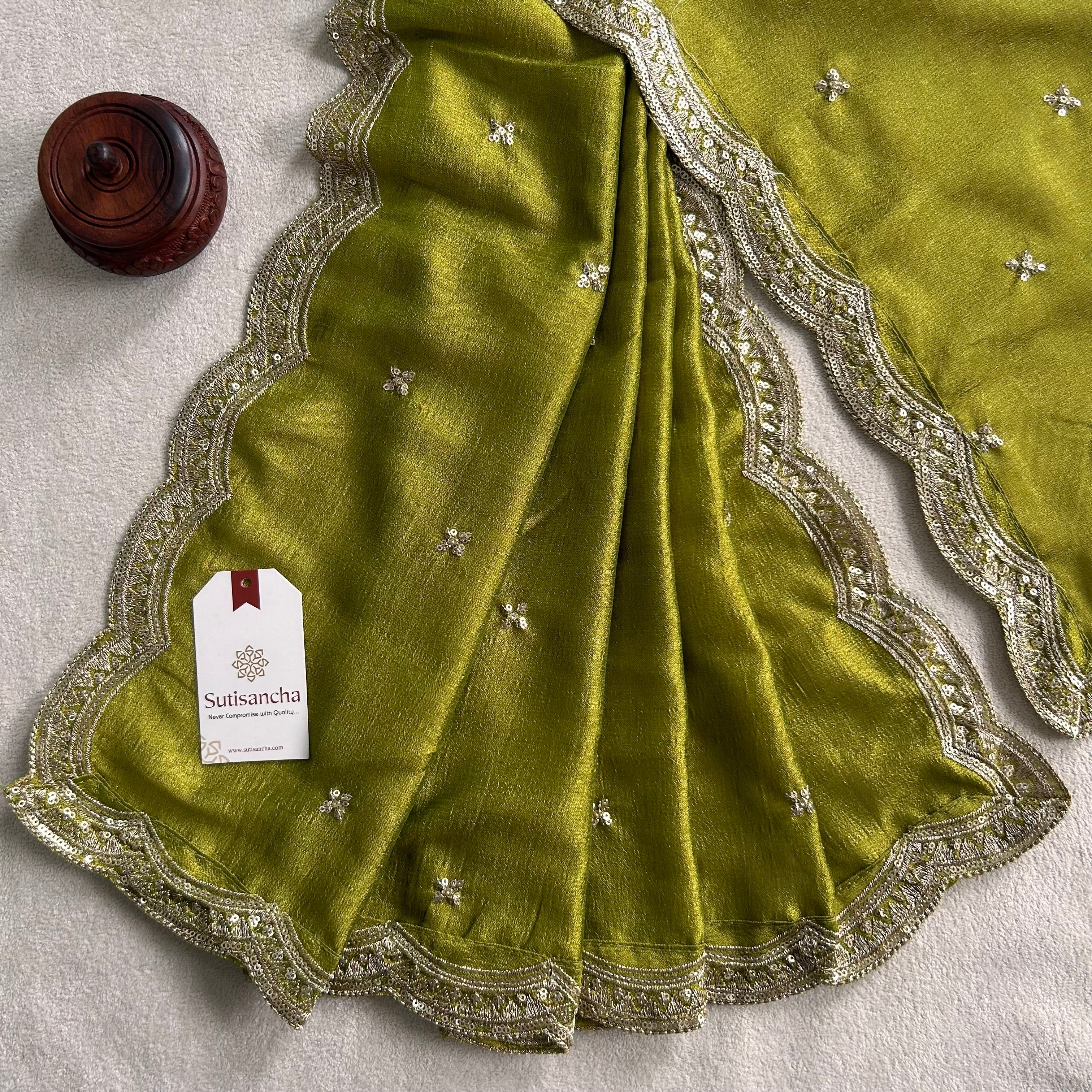 Elegant Vichitra Silk Dupatta with Intricate Thread Work Border by Sutisancha