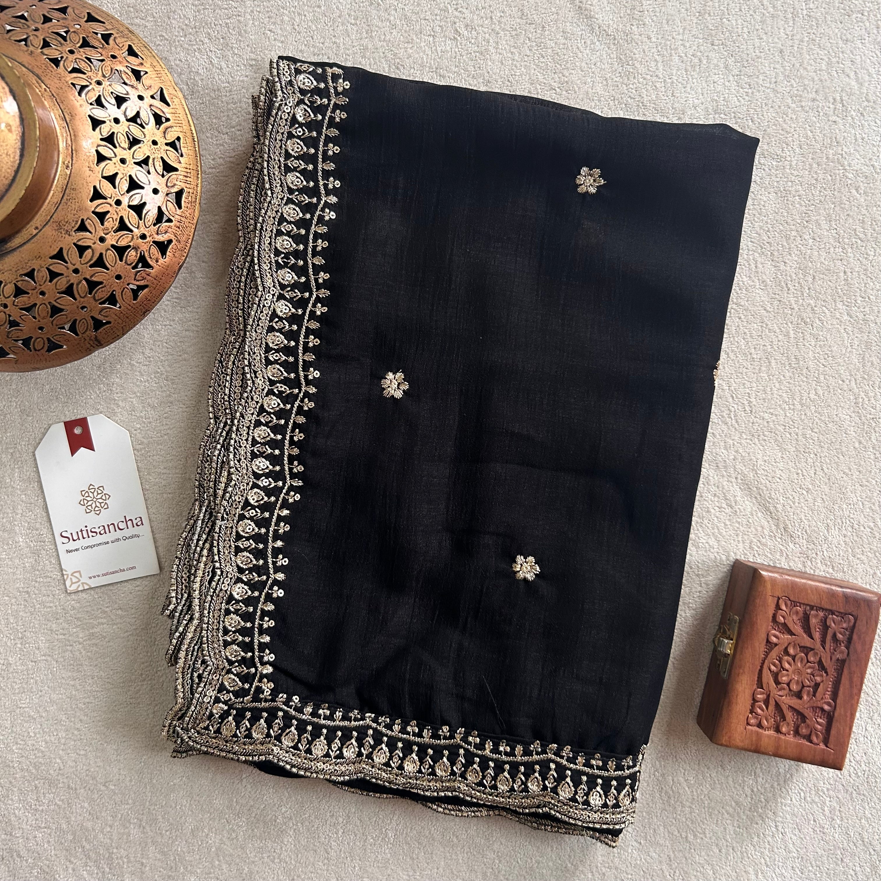 Elegant Vichitra Silk Dupatta with Intricate Thread Work Border by Sutisancha