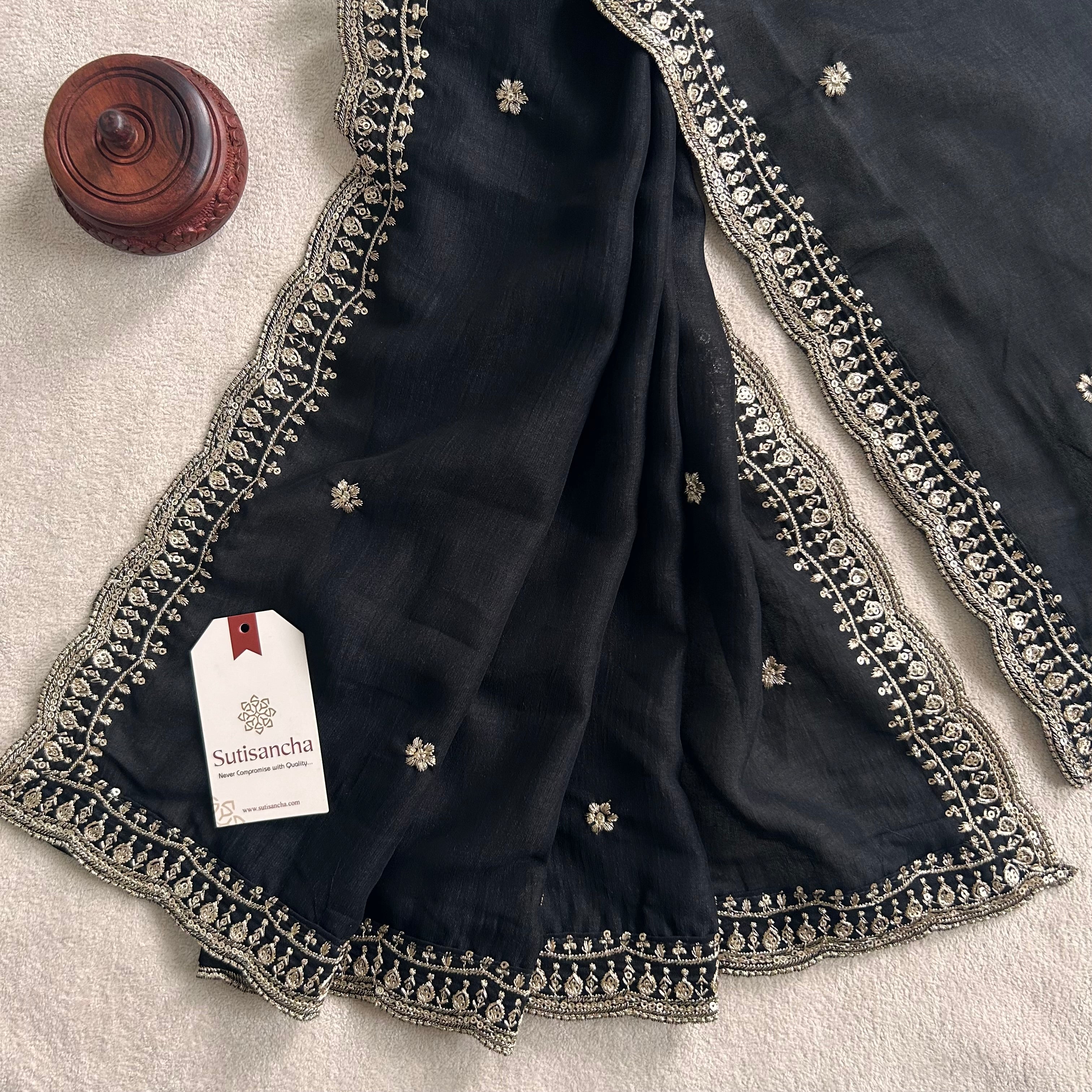 Elegant Vichitra Silk Dupatta with Intricate Thread Work Border by Sutisancha