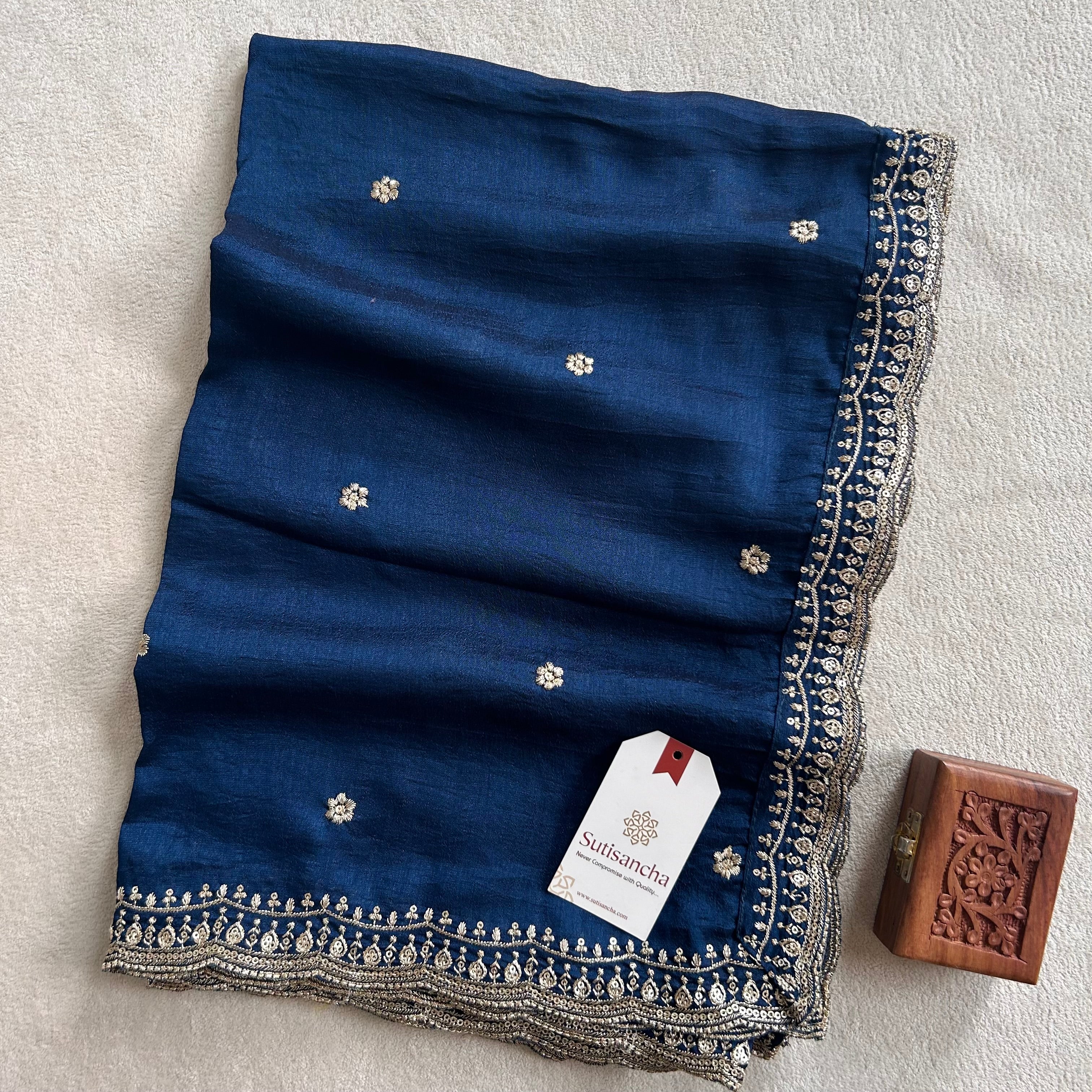 Elegant Vichitra Silk Dupatta with Intricate Thread Work Border by Sutisancha