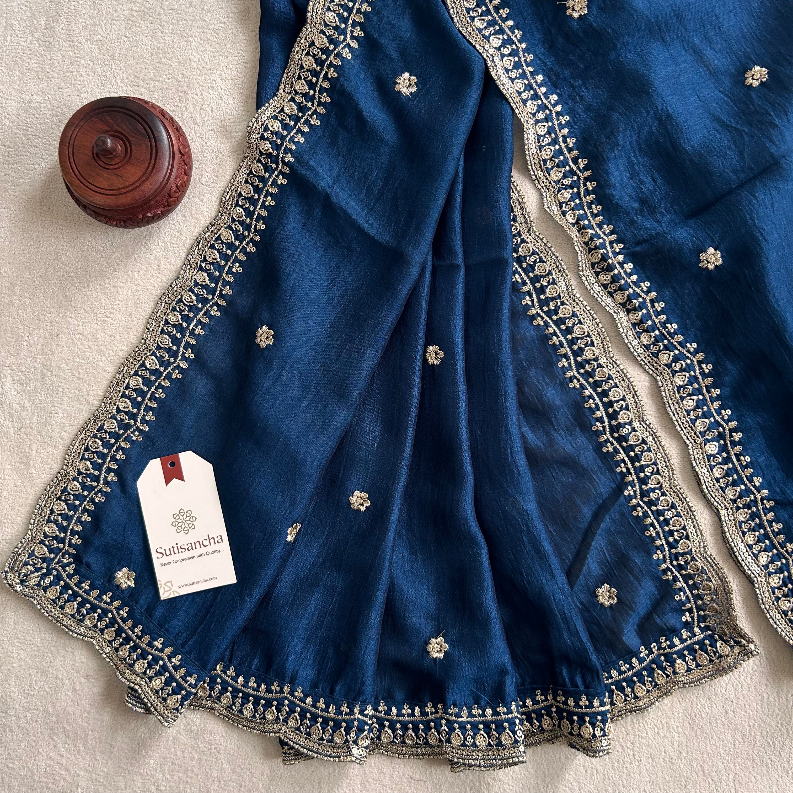 Elegant Vichitra Silk Dupatta with Intricate Thread Work Border by Sutisancha