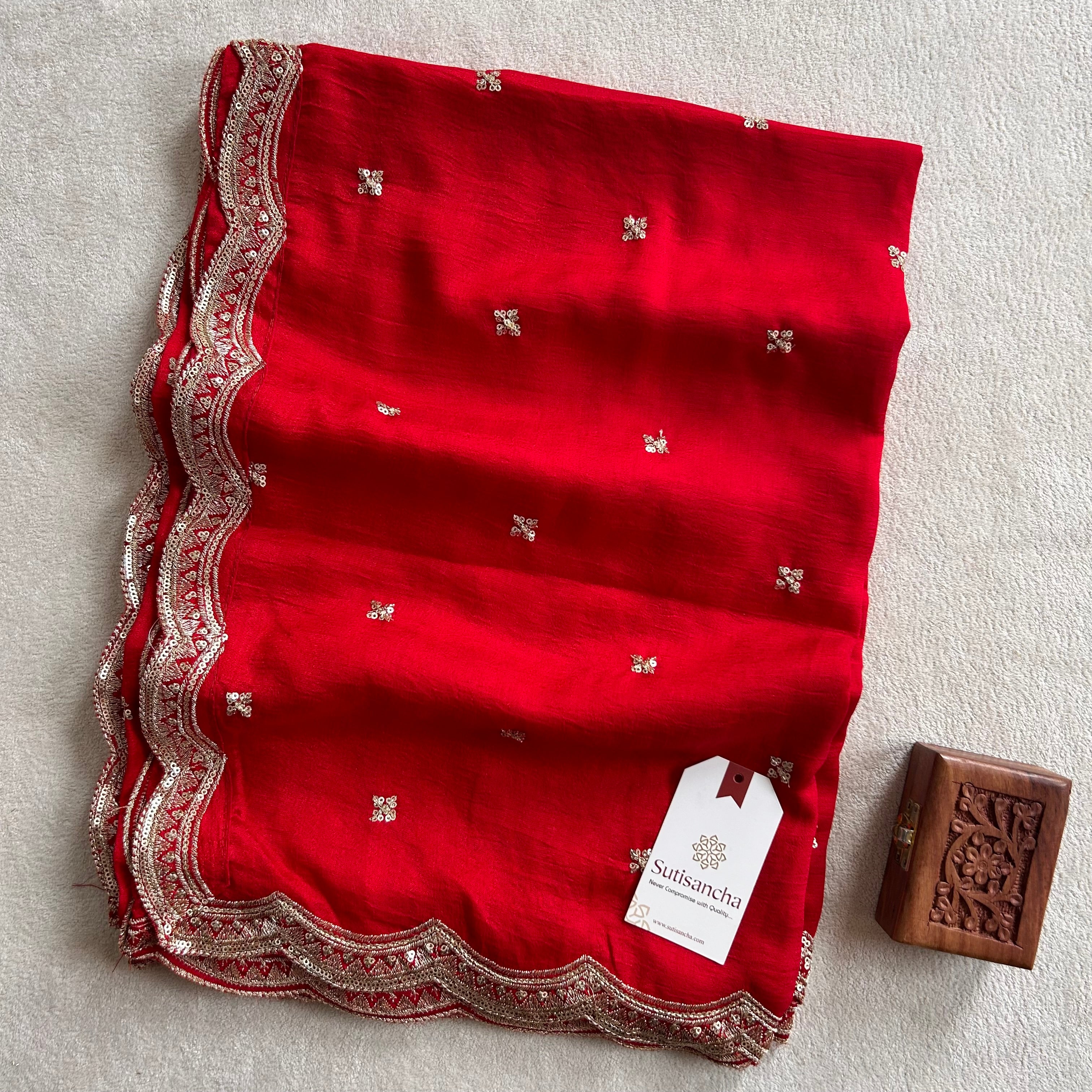 Elegant Vichitra Silk Dupatta with Intricate Thread Work Border by Sutisancha