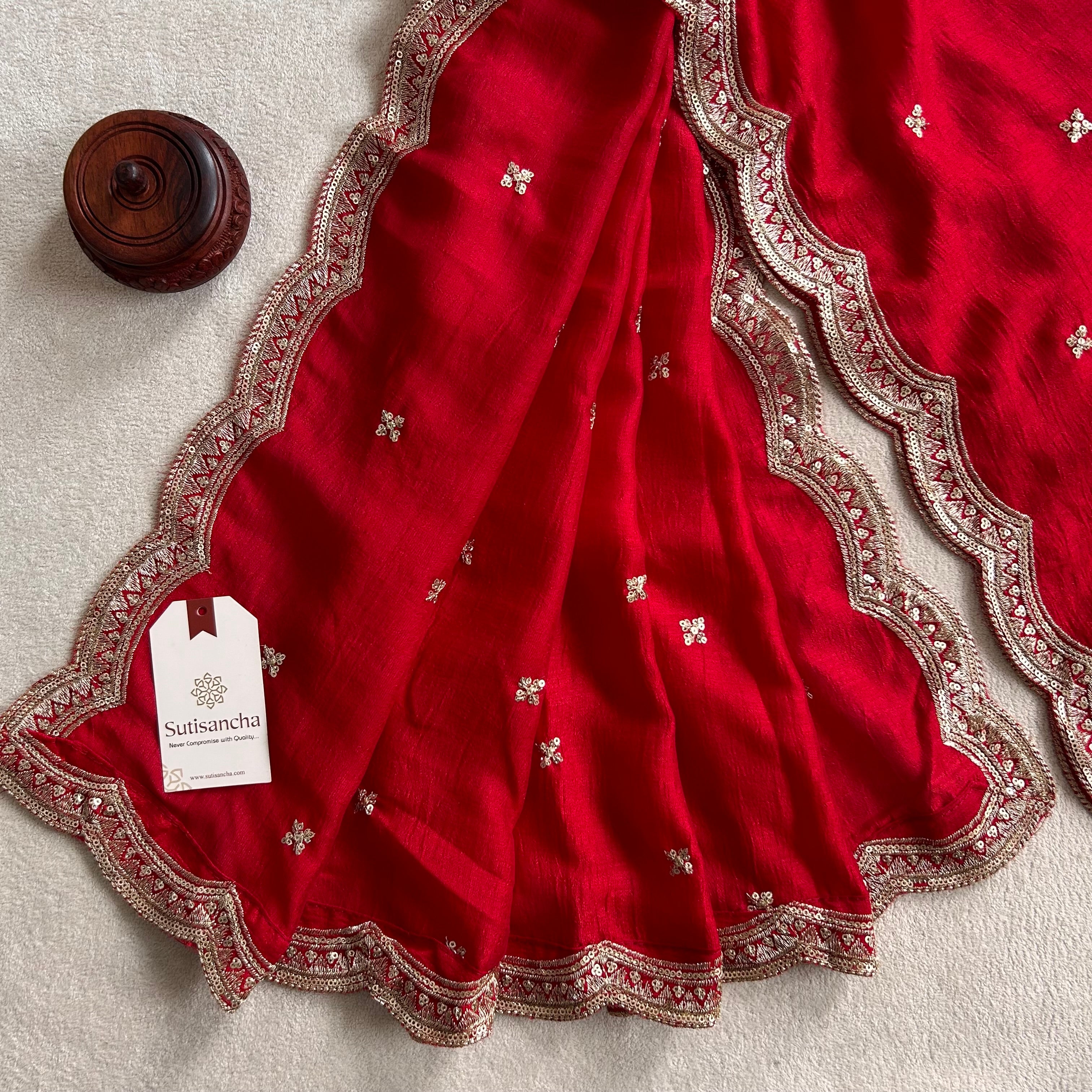 Elegant Vichitra Silk Dupatta with Intricate Thread Work Border by Sutisancha