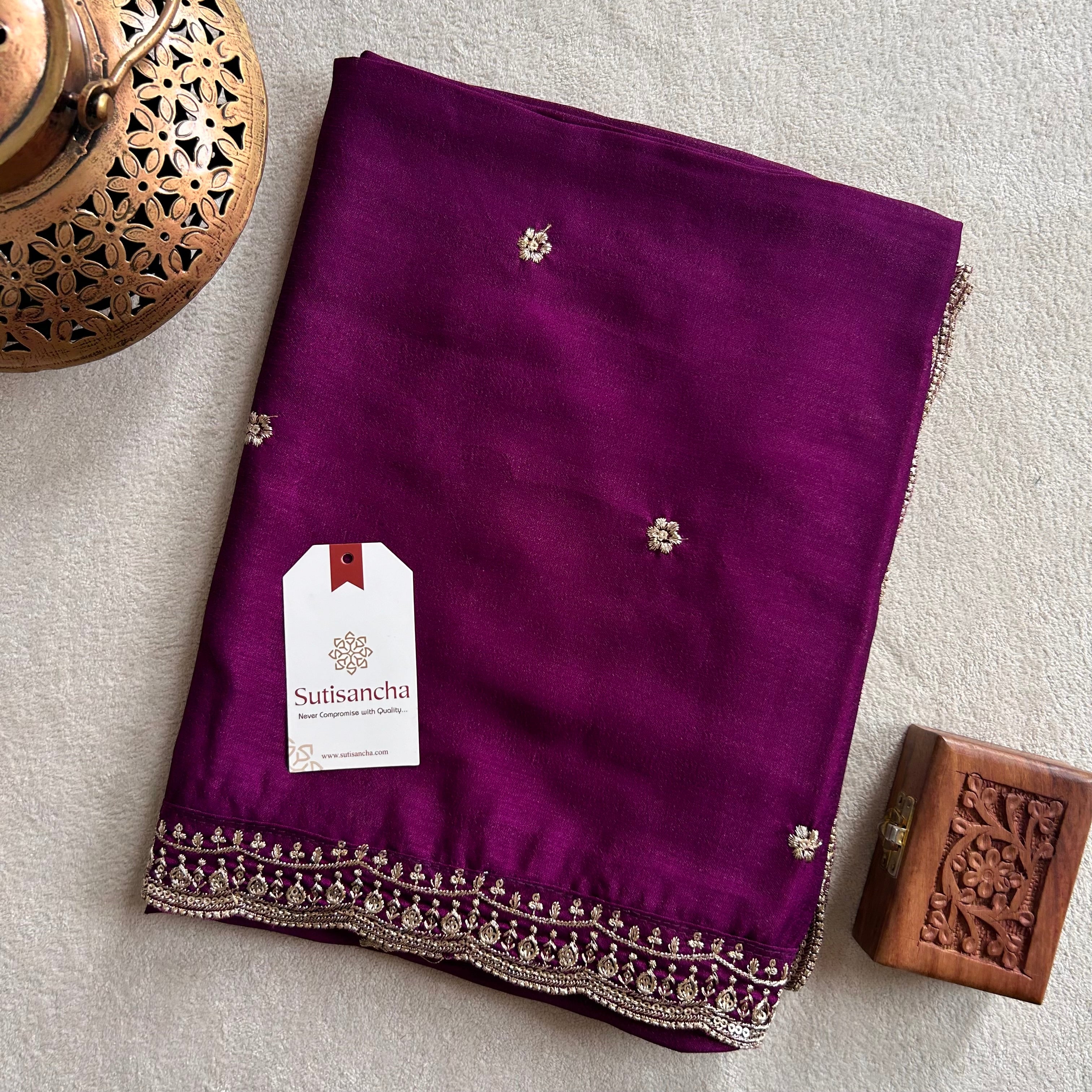 Elegant Vichitra Silk Dupatta with Intricate Thread Work Border by Sutisancha