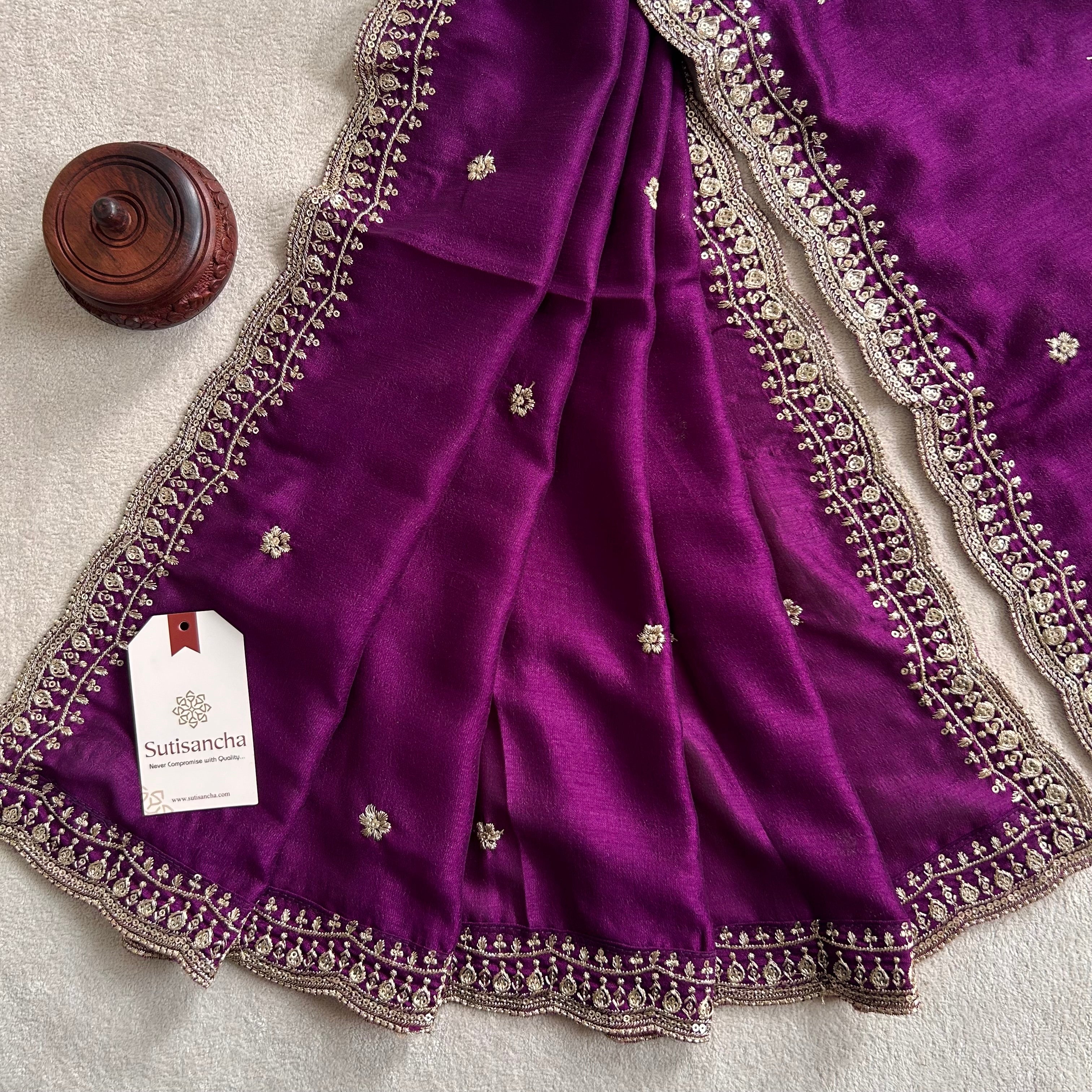 Elegant Vichitra Silk Dupatta with Intricate Thread Work Border by Sutisancha
