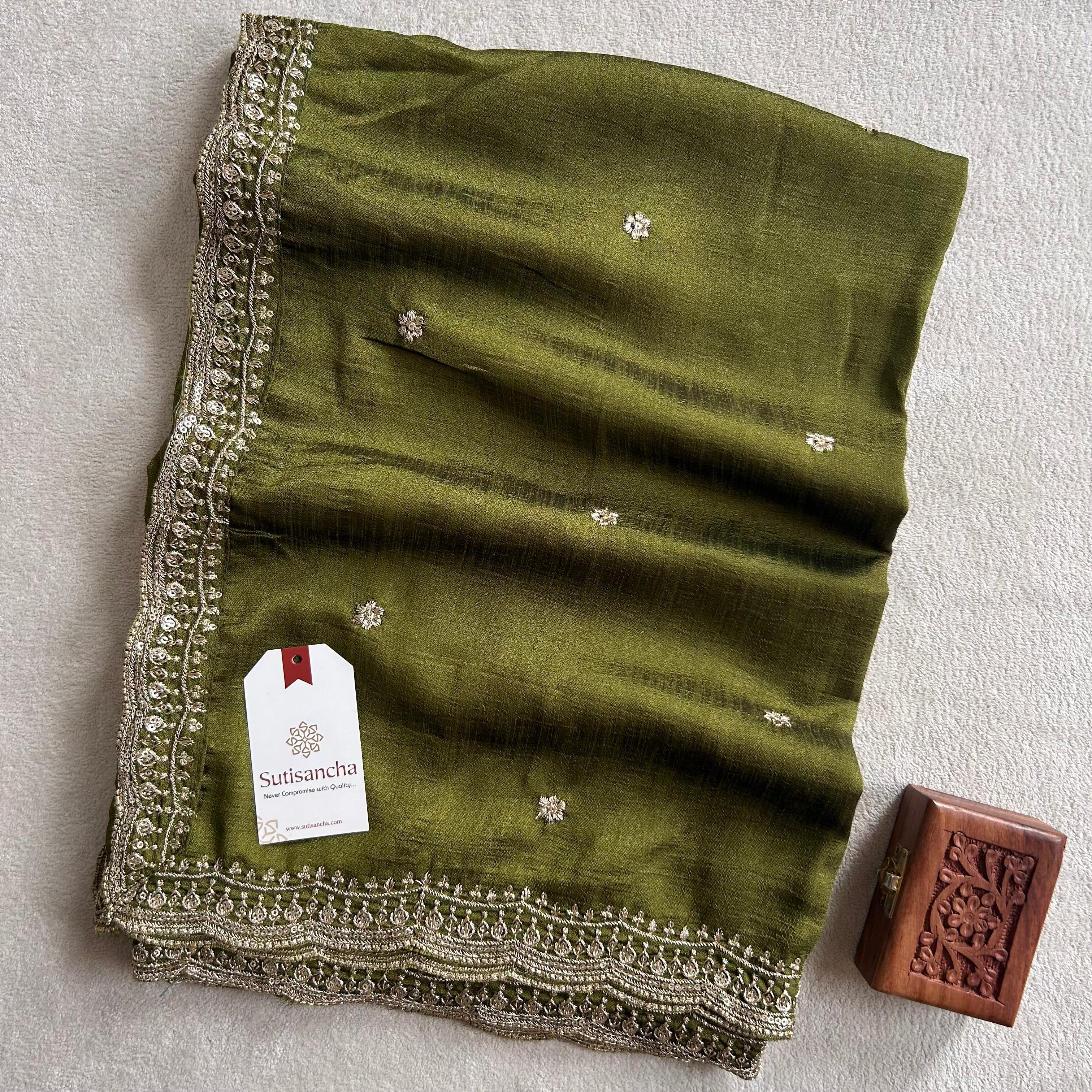 Elegant Vichitra Silk Dupatta with Intricate Thread Work Border by Sutisancha