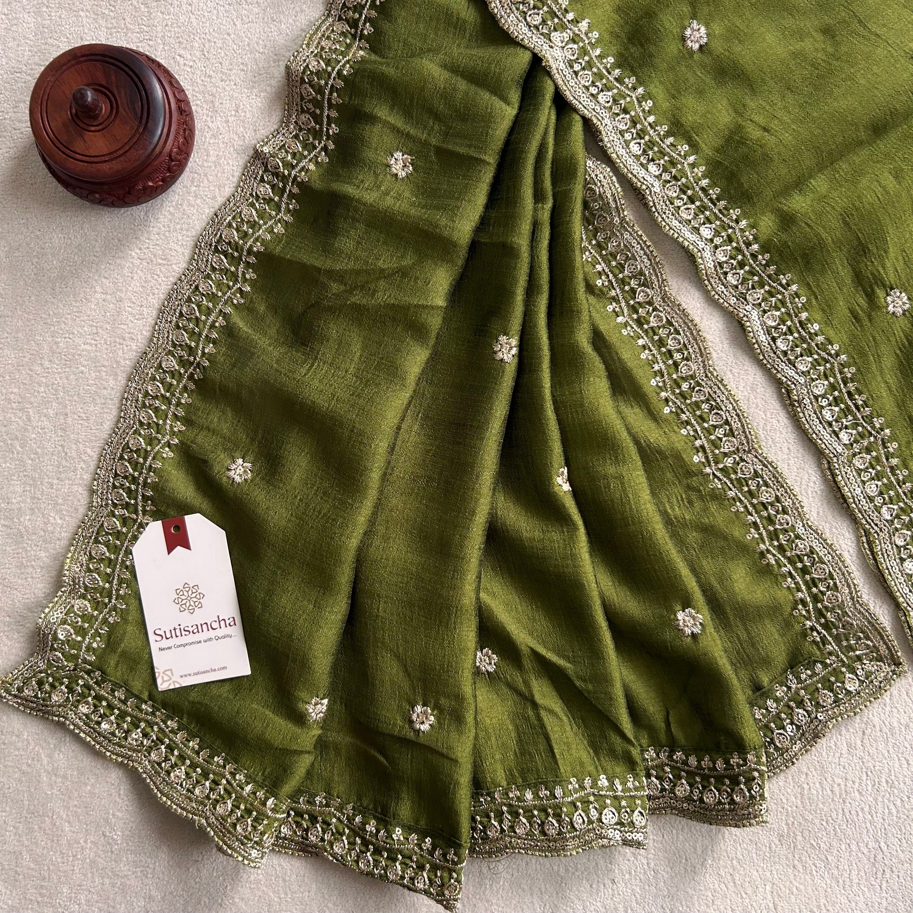 Elegant Vichitra Silk Dupatta with Intricate Thread Work Border by Sutisancha