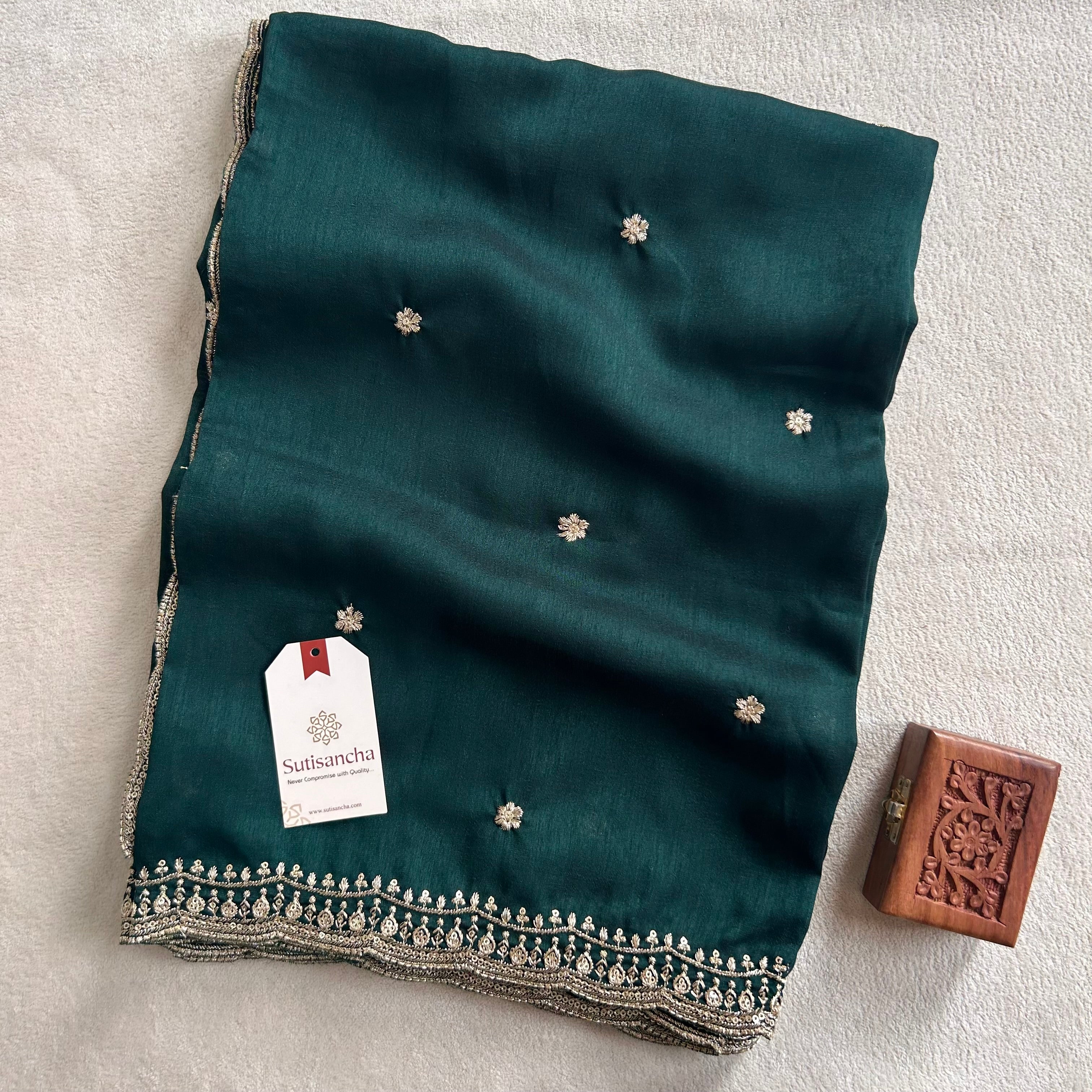 Elegant Vichitra Silk Dupatta with Intricate Thread Work Border by Sutisancha