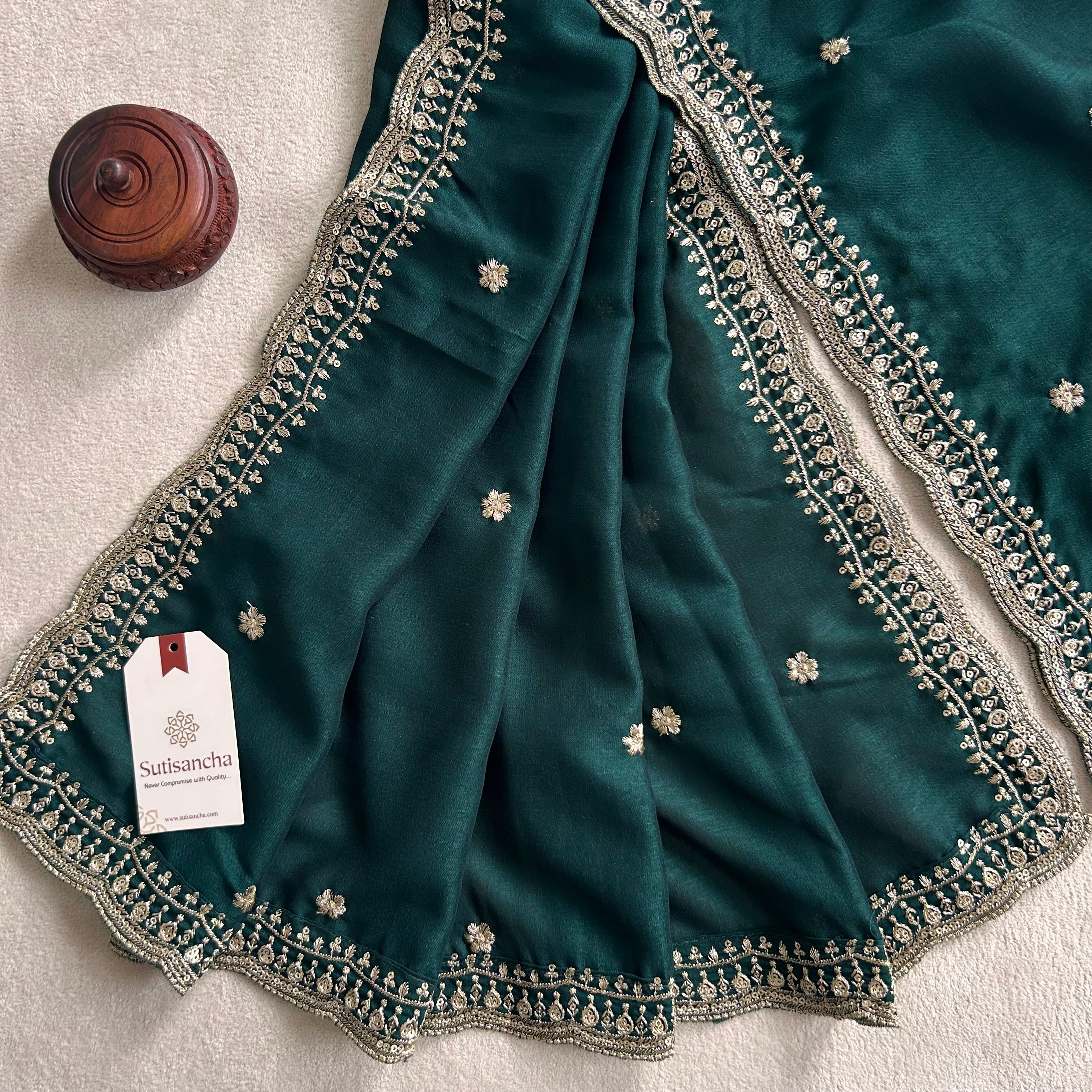 Elegant Vichitra Silk Dupatta with Intricate Thread Work Border by Sutisancha