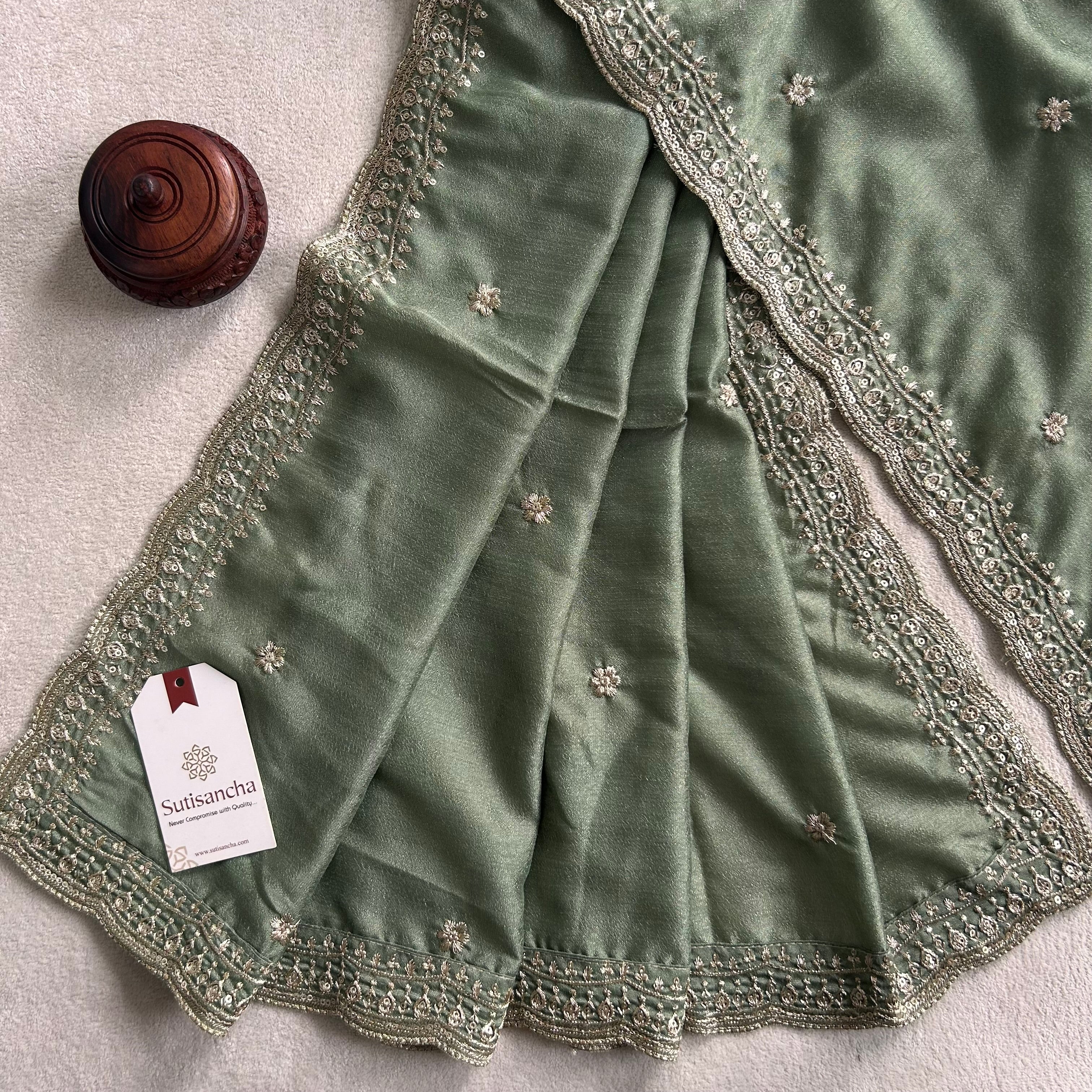 Elegant Vichitra Silk Dupatta with Intricate Thread Work Border by Sutisancha