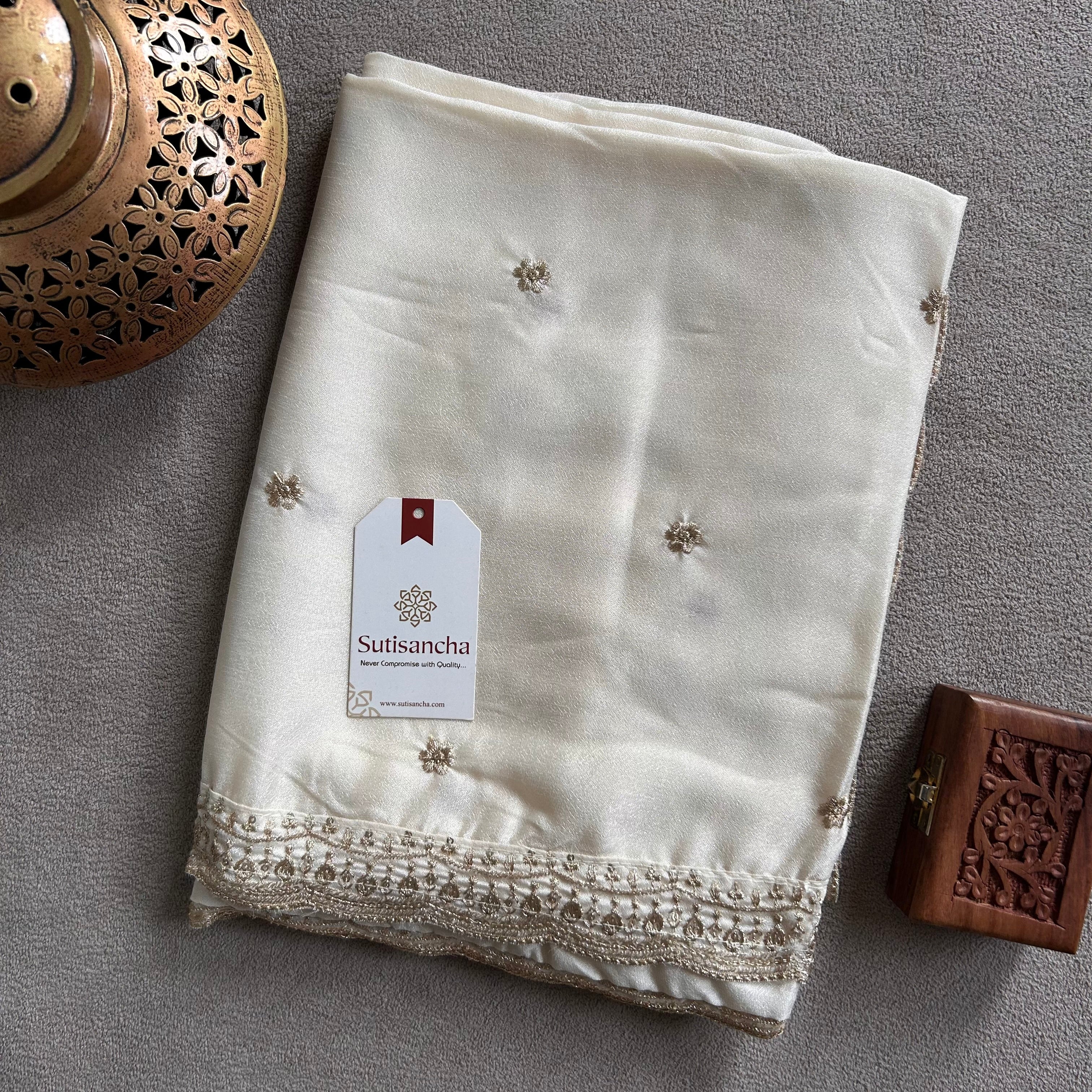 Elegant Vichitra Silk Dupatta with Intricate Thread Work Border by Sutisancha