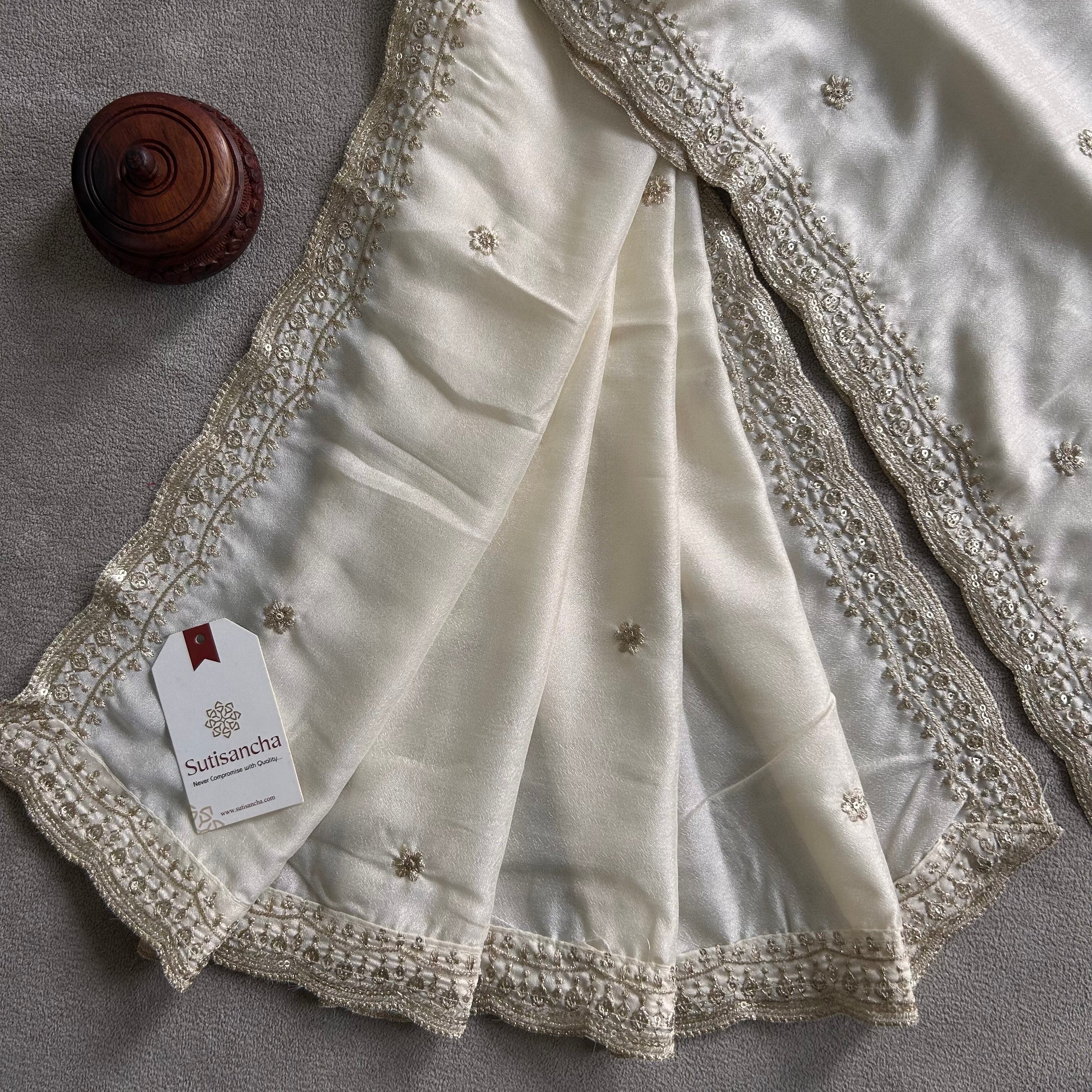 Elegant Vichitra Silk Dupatta with Intricate Thread Work Border by Sutisancha