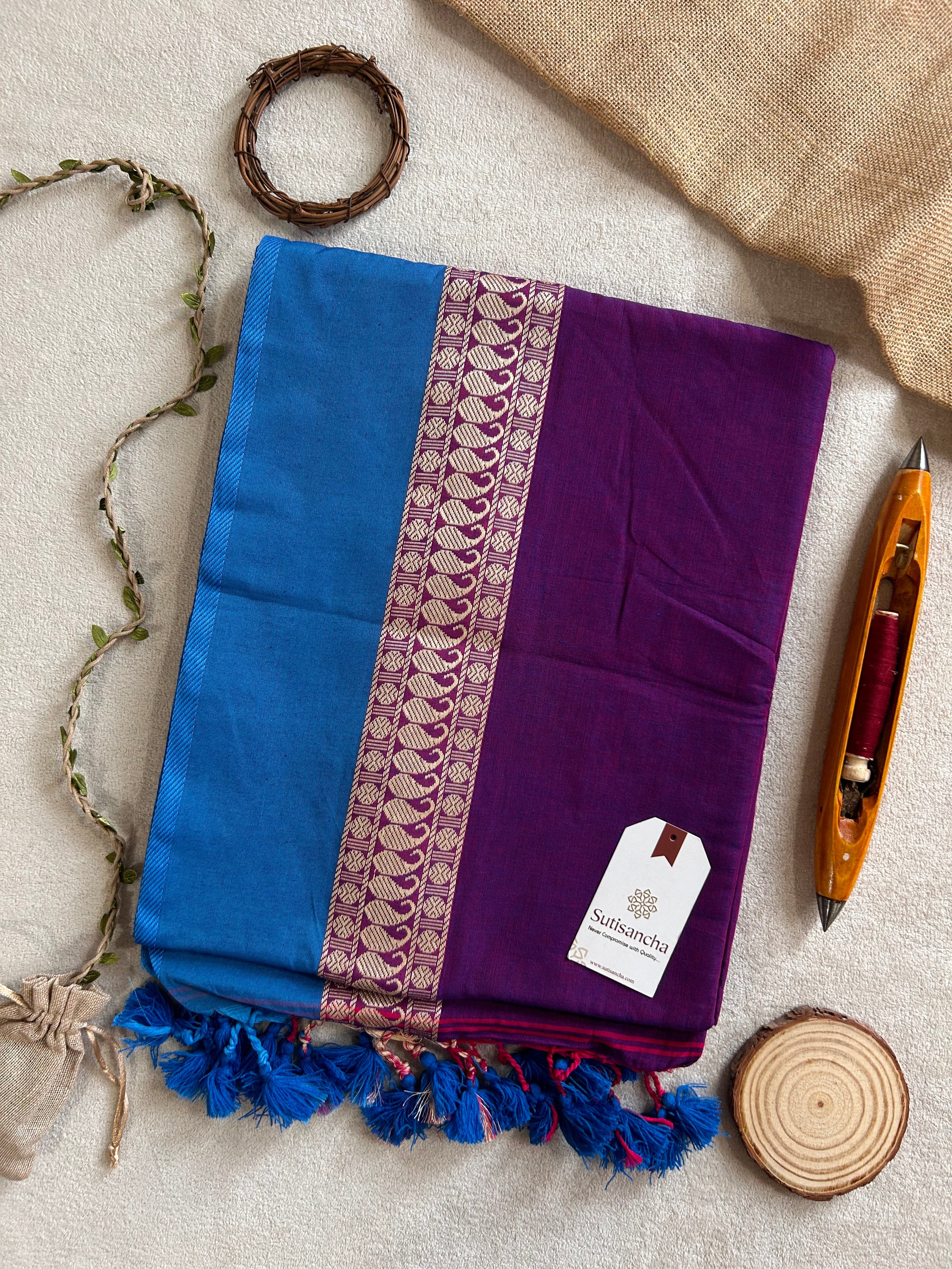 The Weaver's Touch: Pure Bengal Cotton Saree with Timeless Appeal