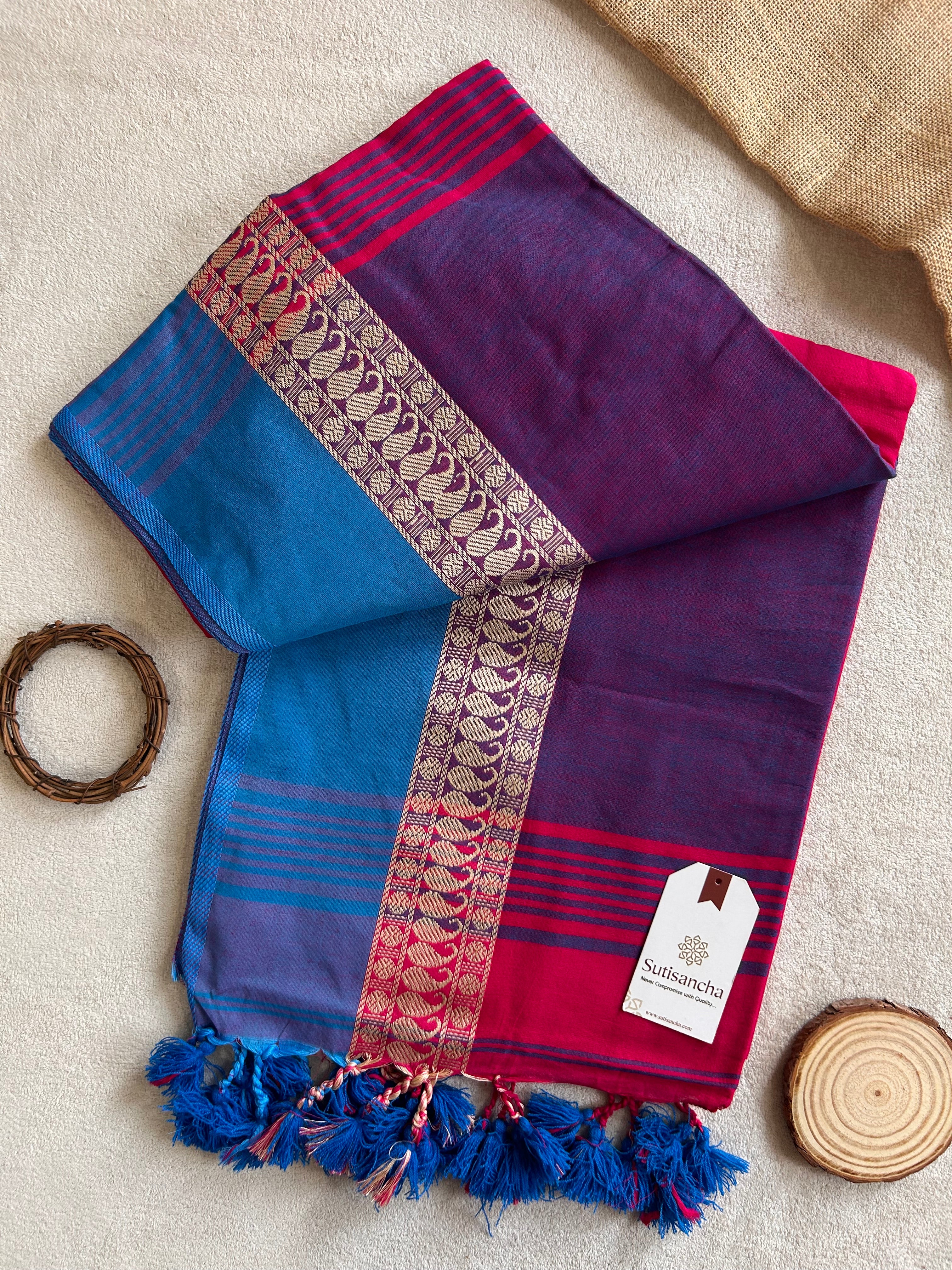 The Weaver's Touch: Pure Bengal Cotton Saree with Timeless Appeal