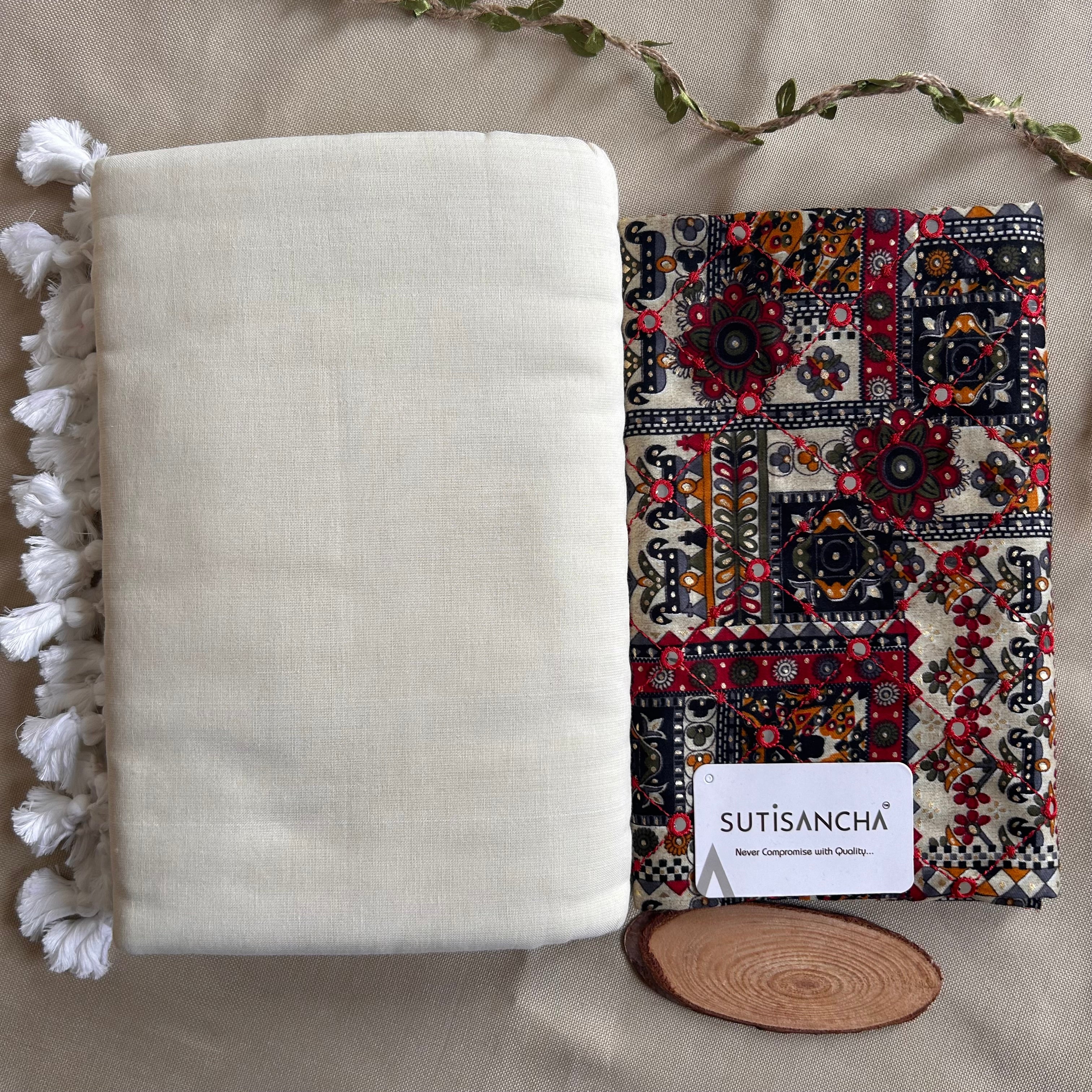 Sutisancha Offwhite Handloom Cotton Saree with Designer Blouse