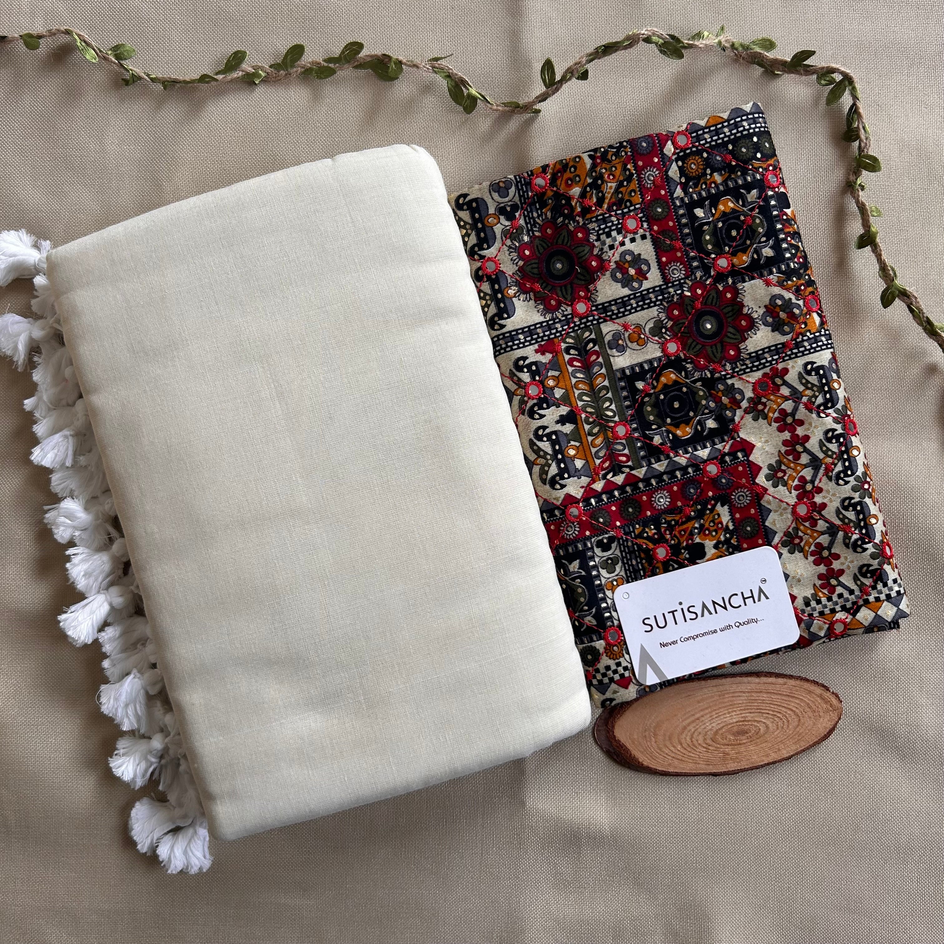 Sutisancha Offwhite Handloom Cotton Saree with Designer Blouse