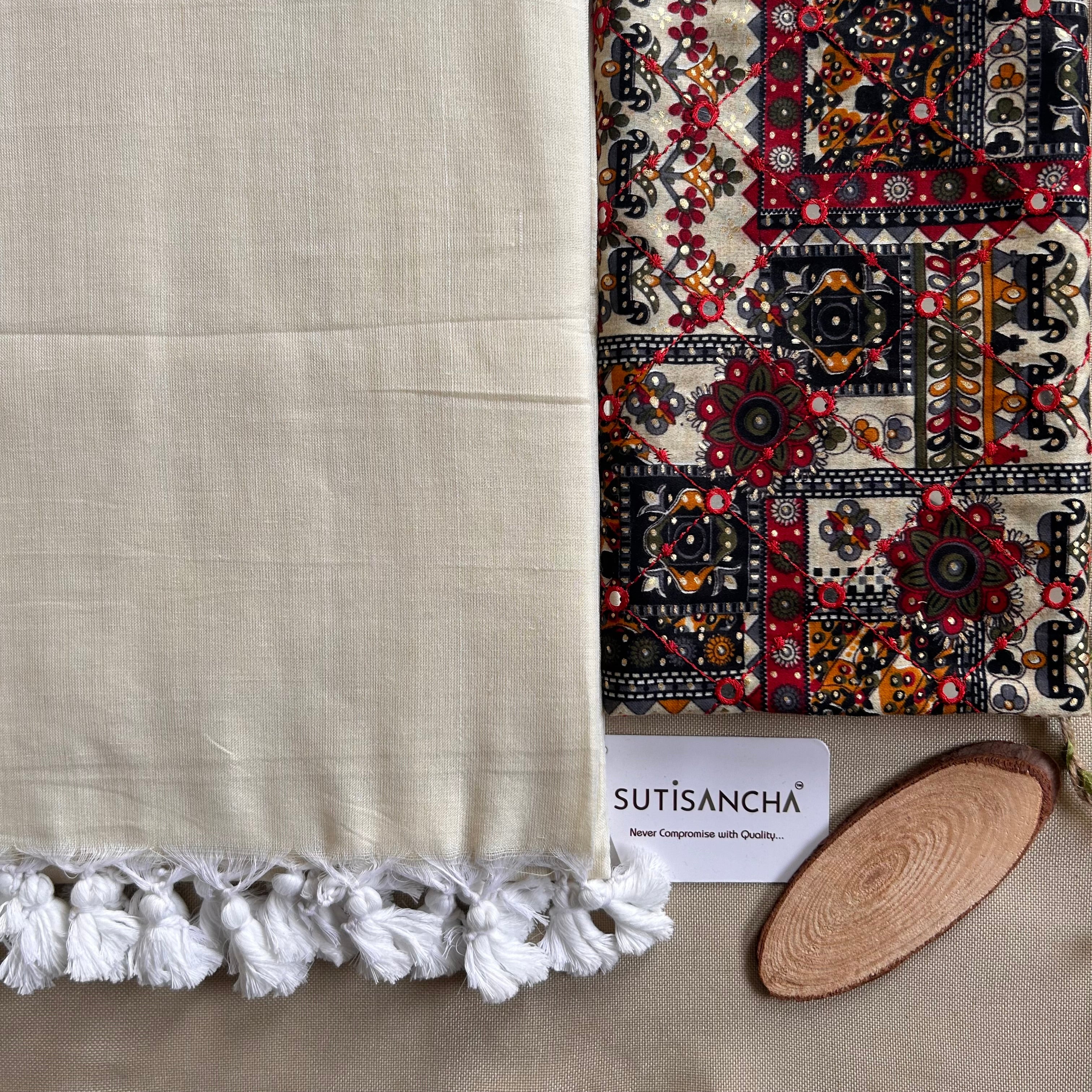 Sutisancha Offwhite Handloom Cotton Saree with Designer Blouse