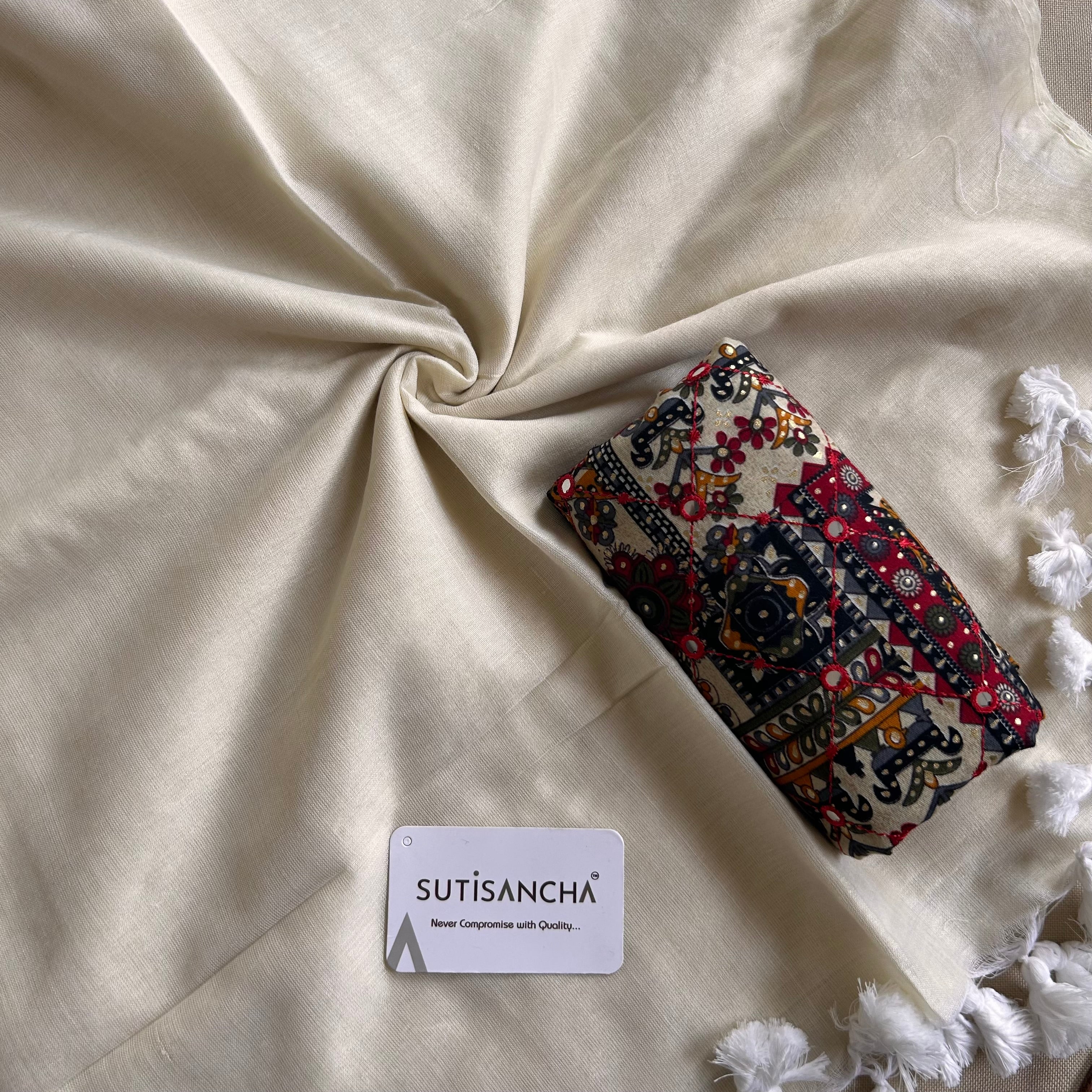 Sutisancha Offwhite Handloom Cotton Saree with Designer Blouse