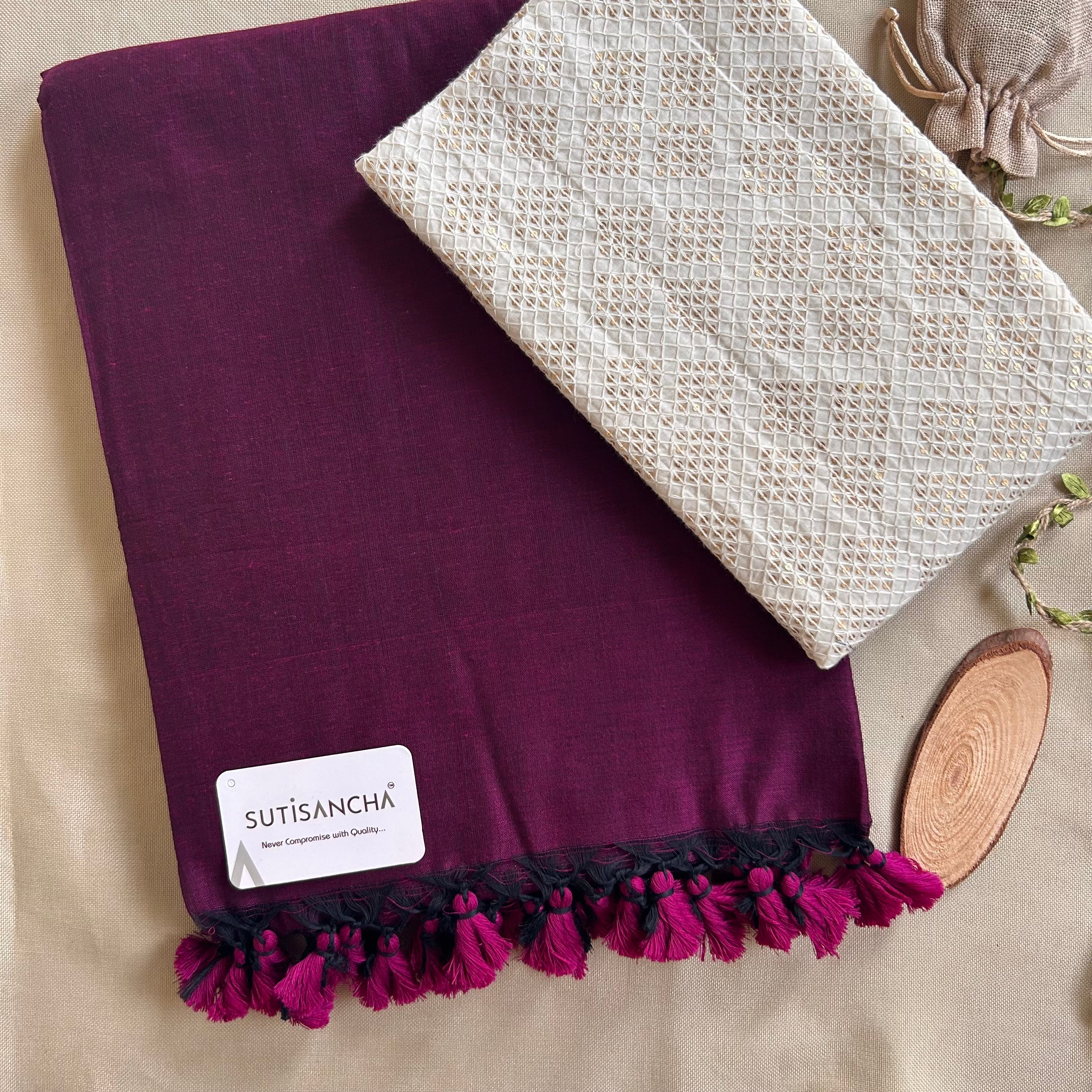 Sutisancha Magenta Handloom Cotton Saree with Designer Blouse