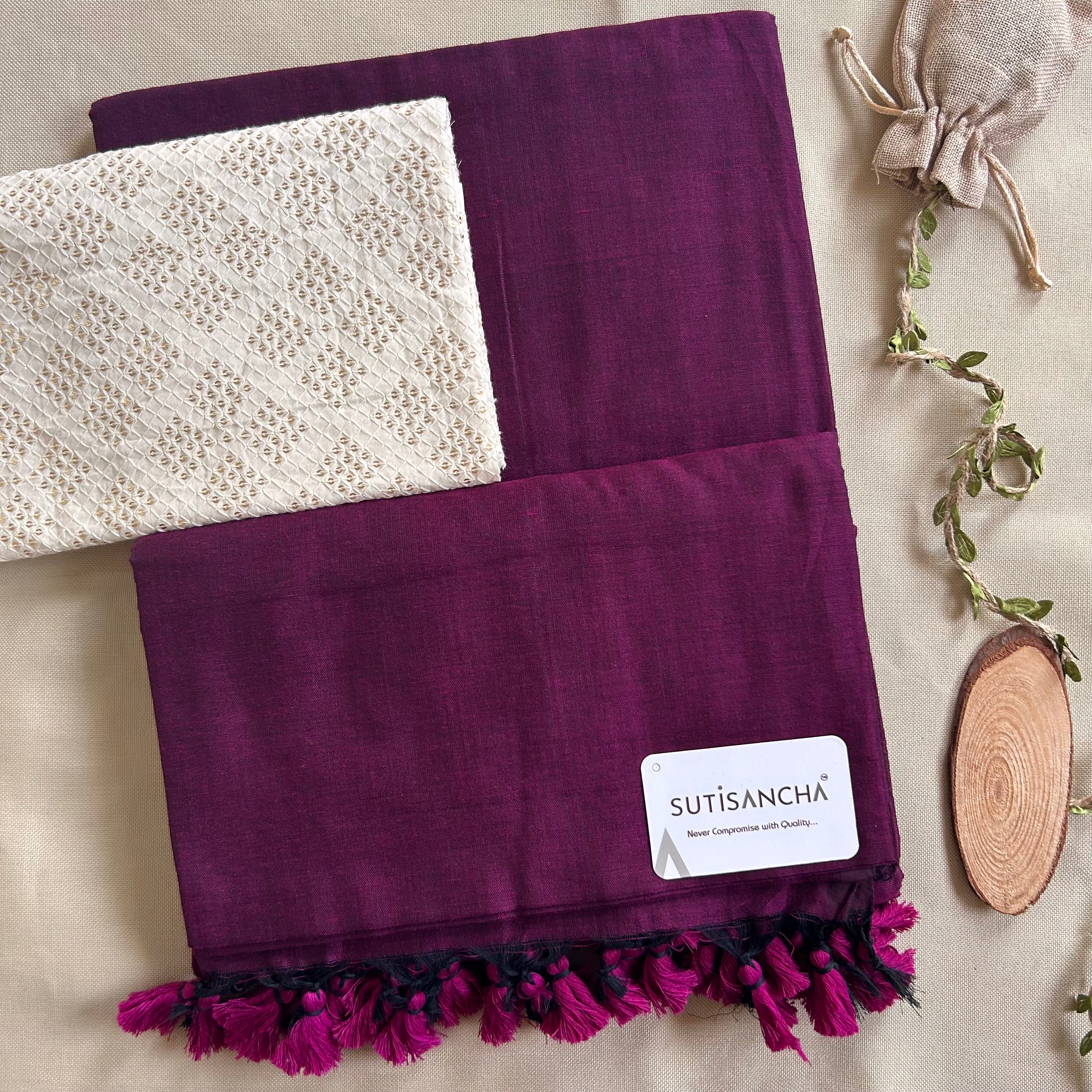 Sutisancha Magenta Handloom Cotton Saree with Designer Blouse