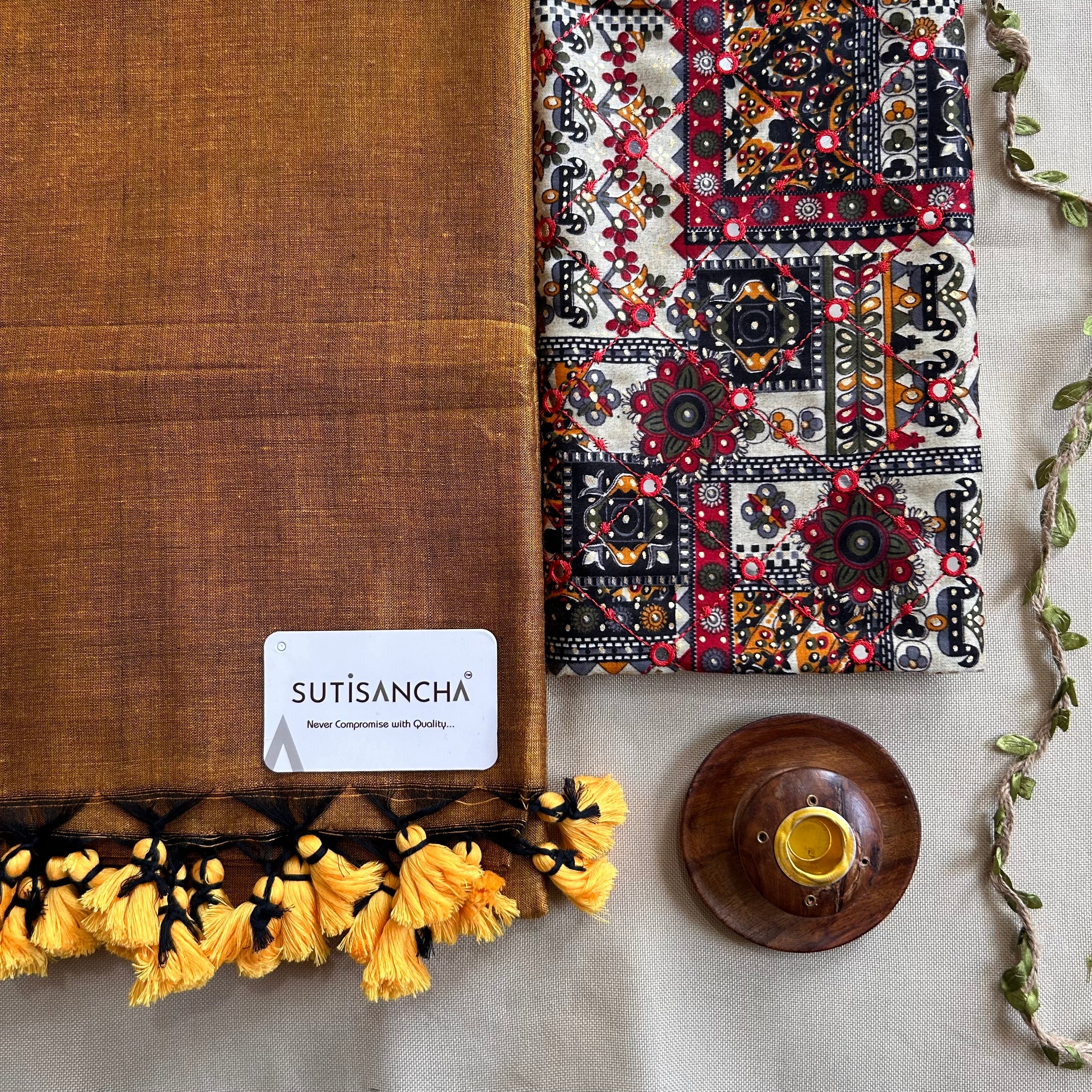Sutisancha Mustard Handloom Cotton Saree with Designer Blouse