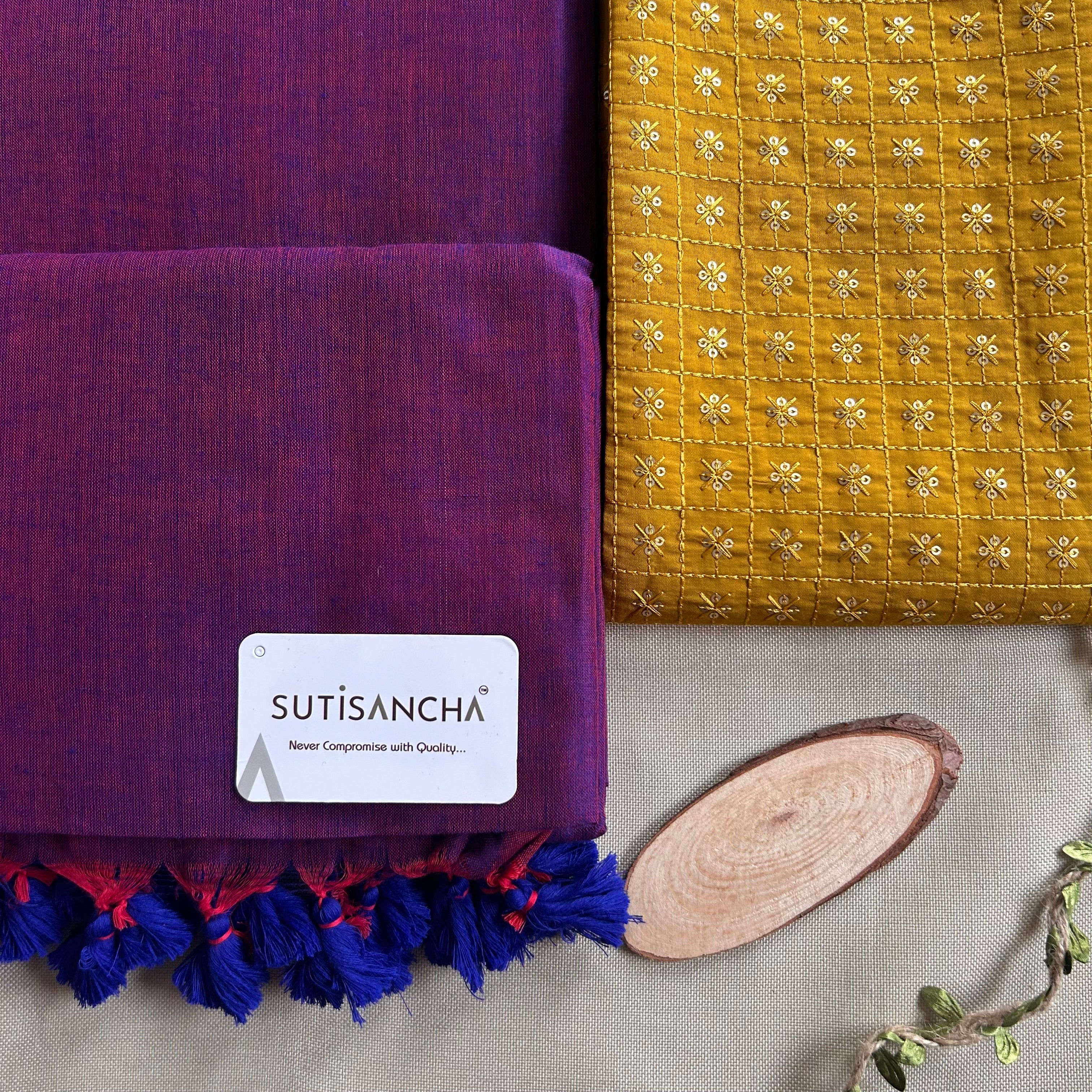 Sutisancha Plum purple cotton Saree designer work Blouse