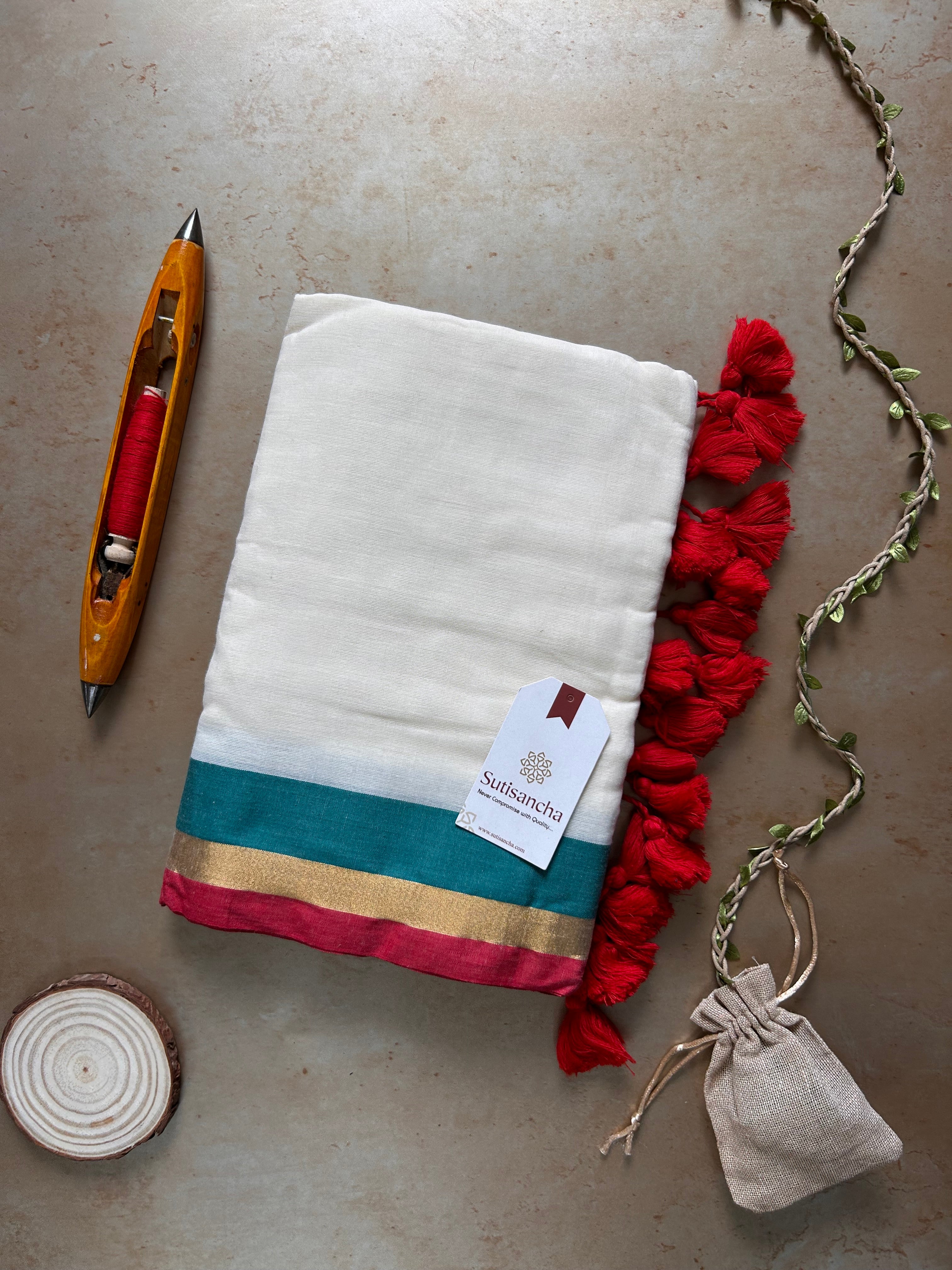 Border Bliss Mul Cotton Saree by Sutisancha