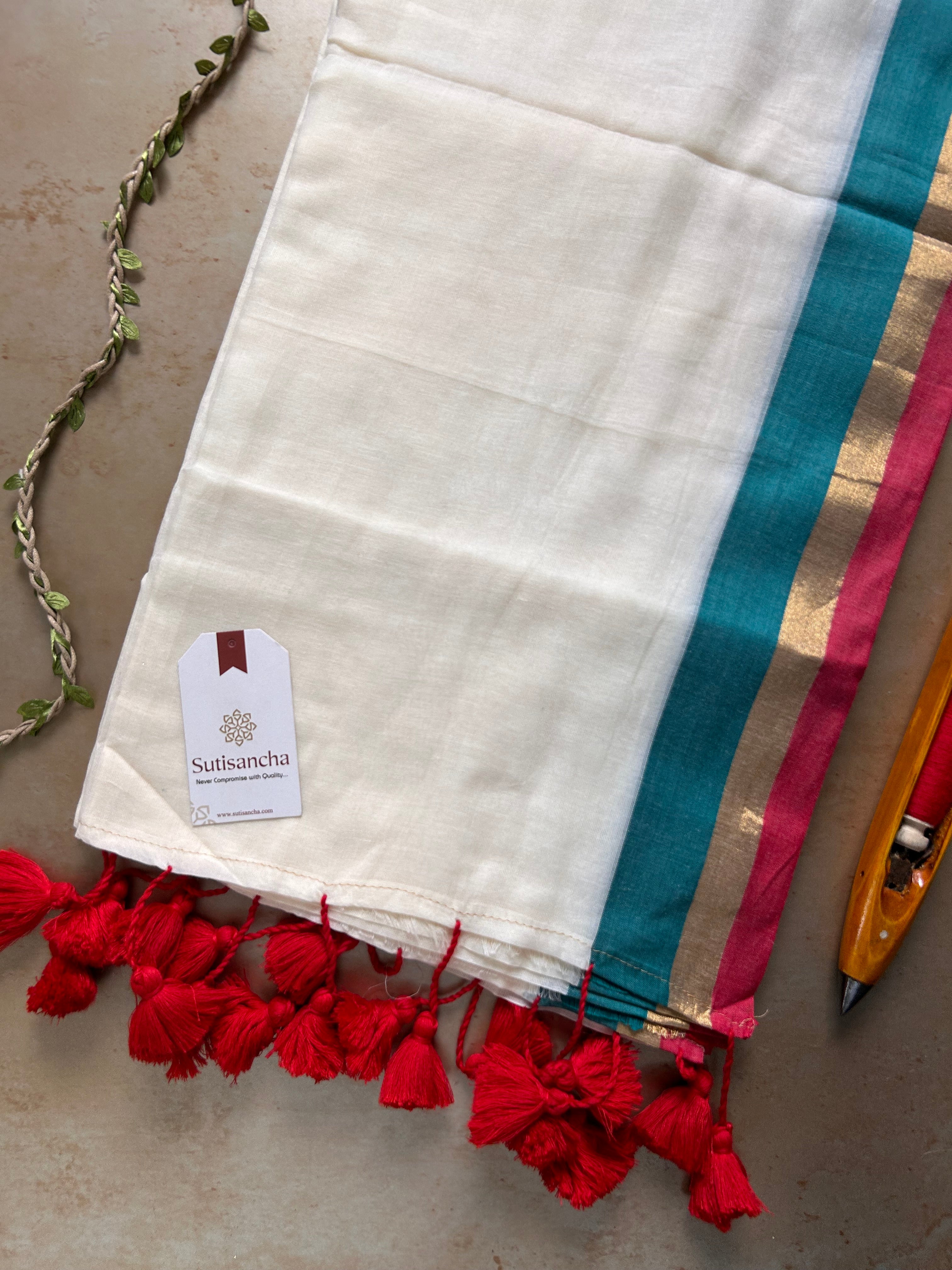 Border Bliss Mul Cotton Saree by Sutisancha