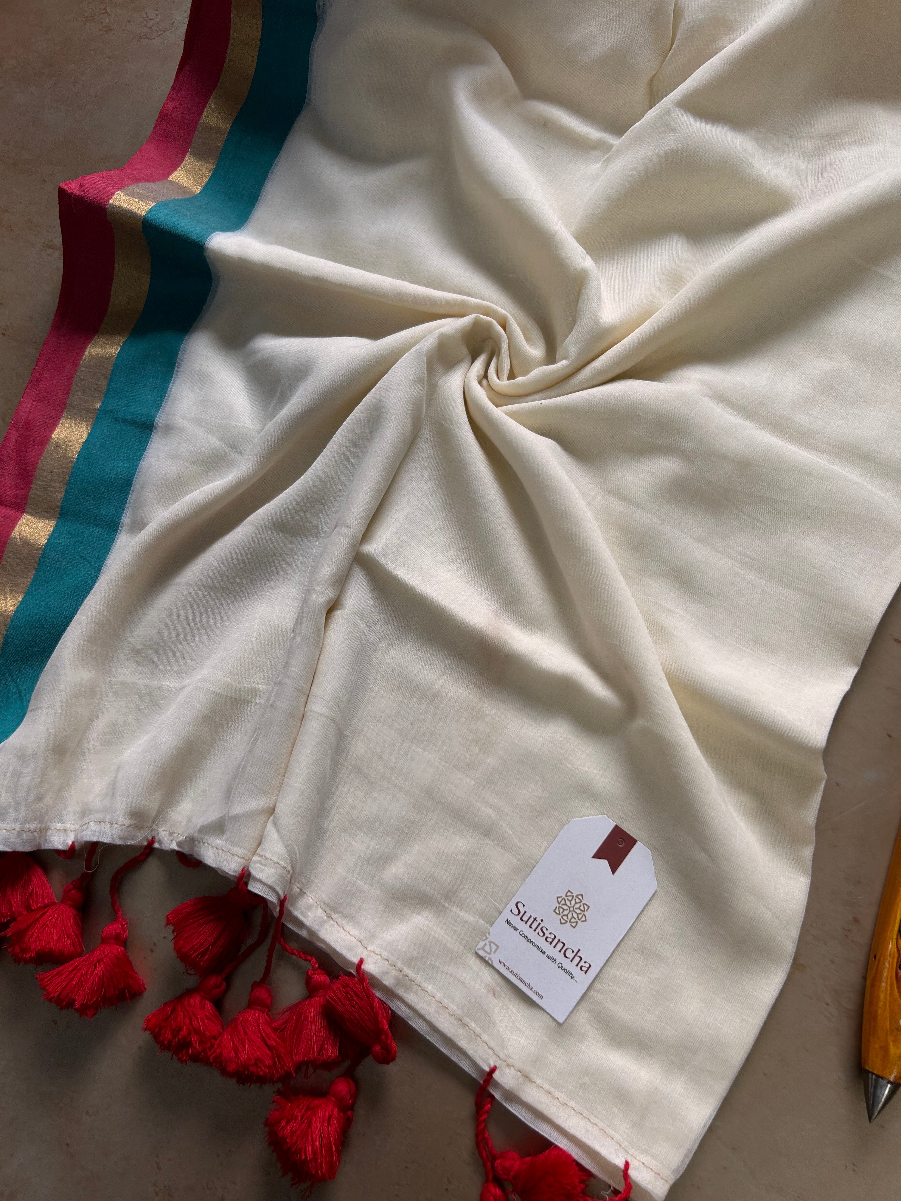 Border Bliss Mul Cotton Saree by Sutisancha