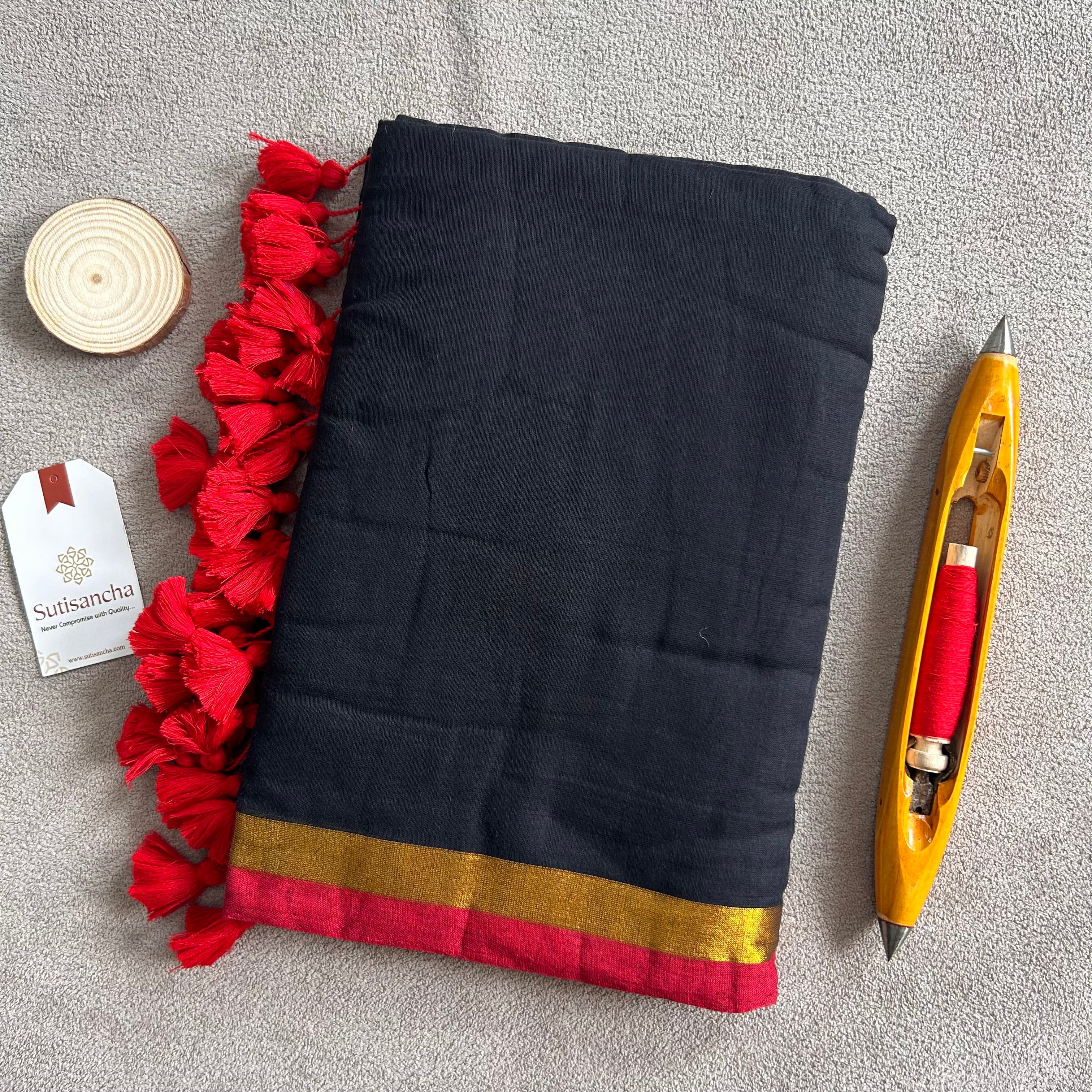 Classic Black Mul Cotton Saree