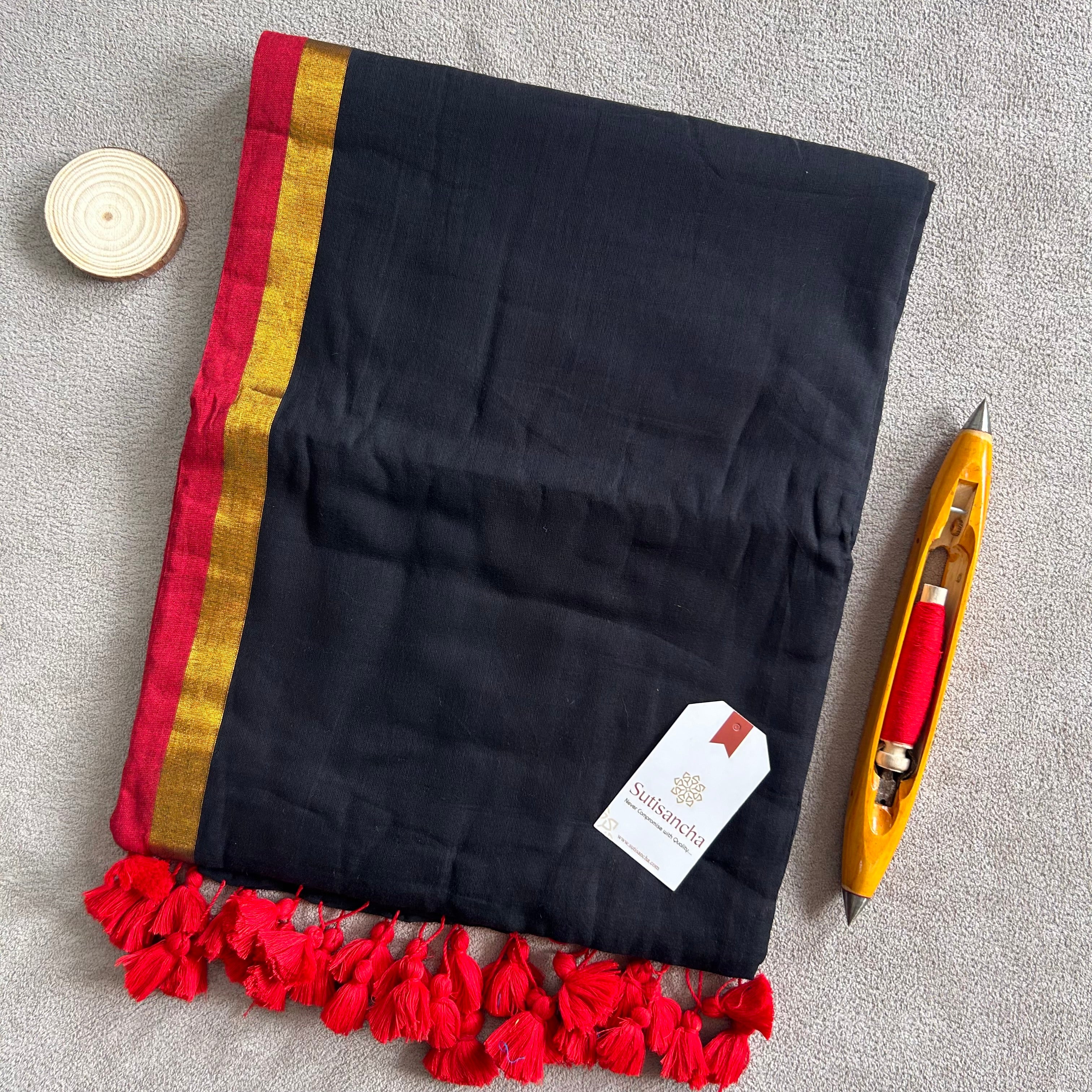 Classic Black Mul Cotton Saree